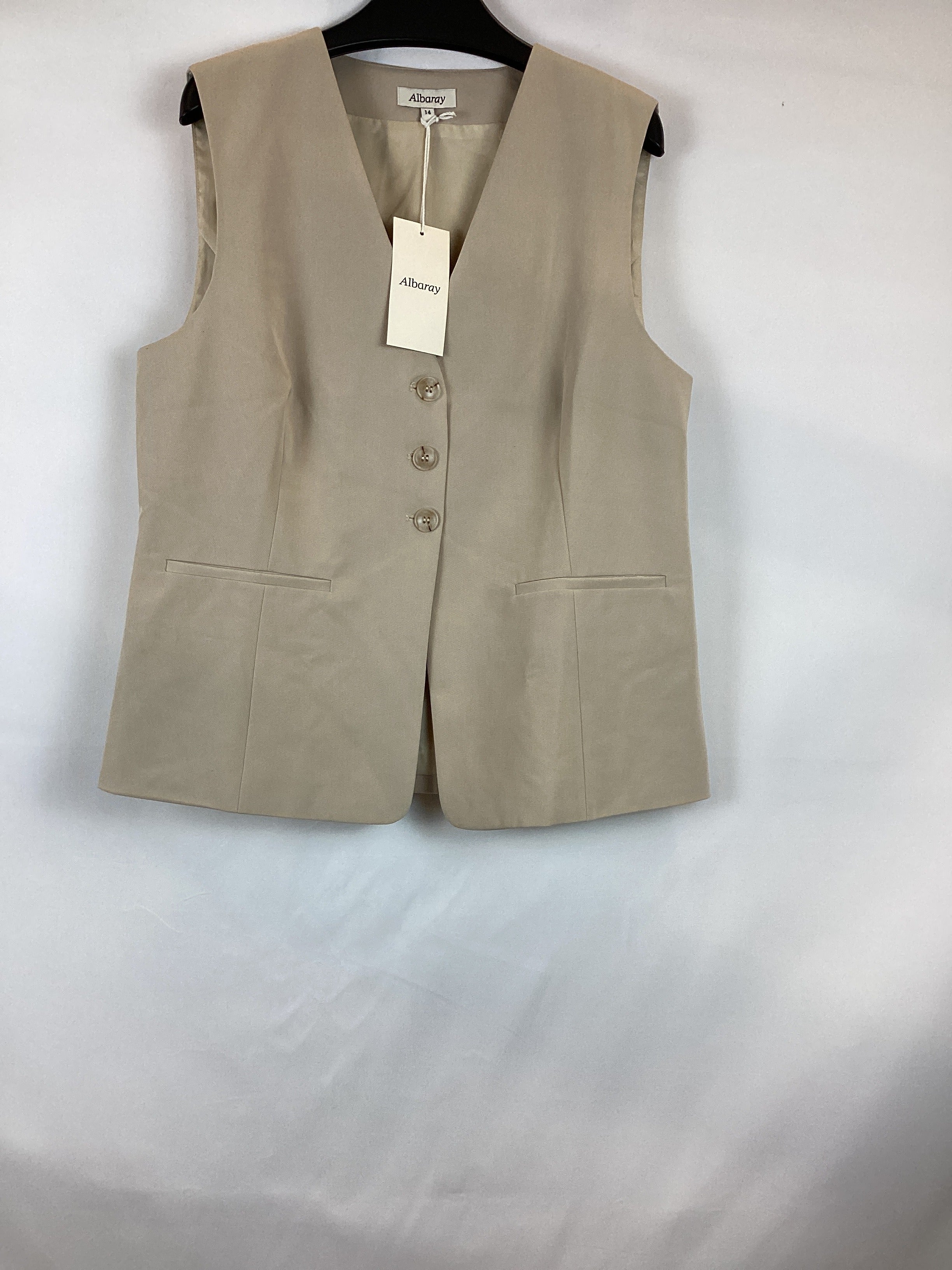 Re-Loved Stone Tailored Cutaway Waistcoat - Size 14