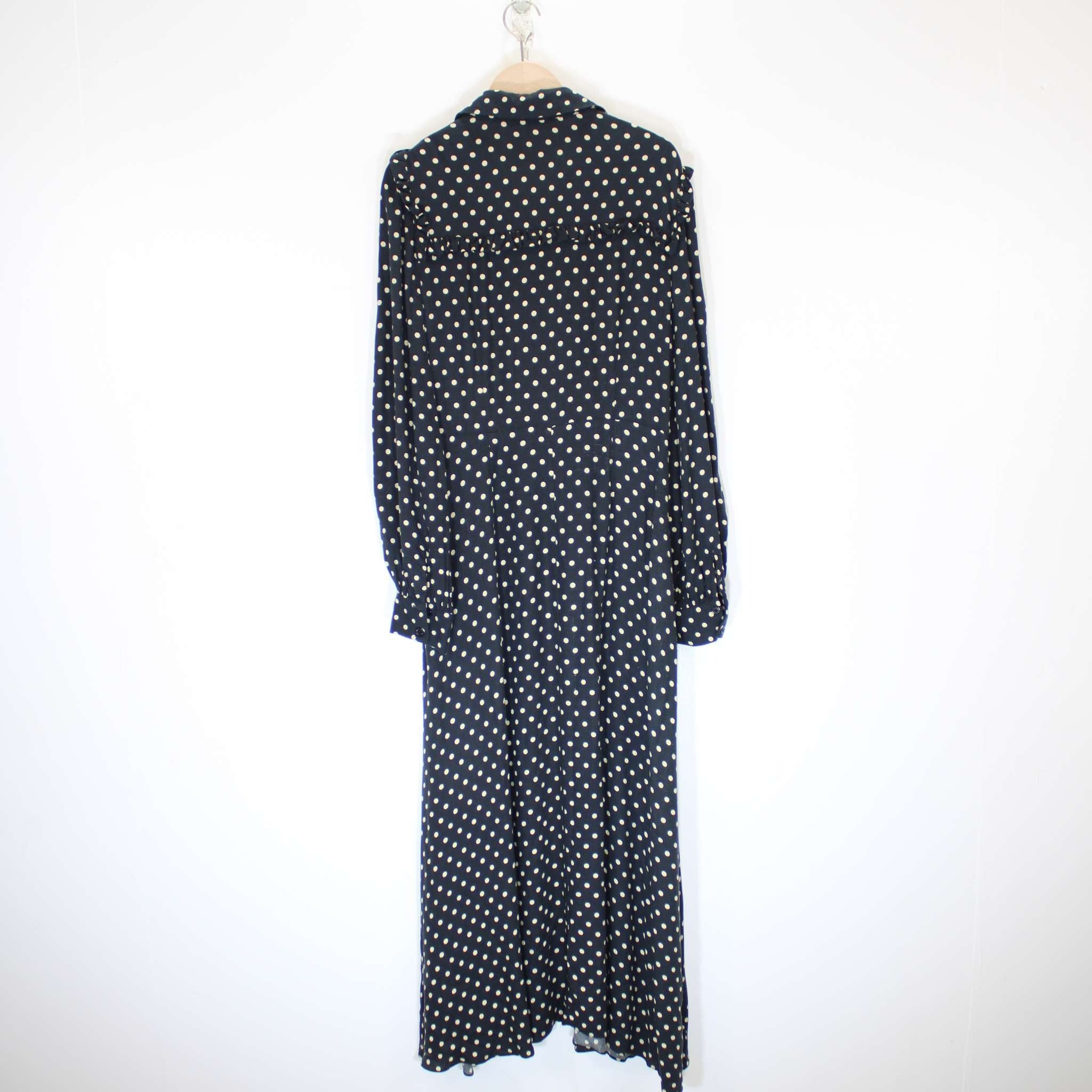 Re-Loved Black & White Spot Frill Midi Dress Size 10