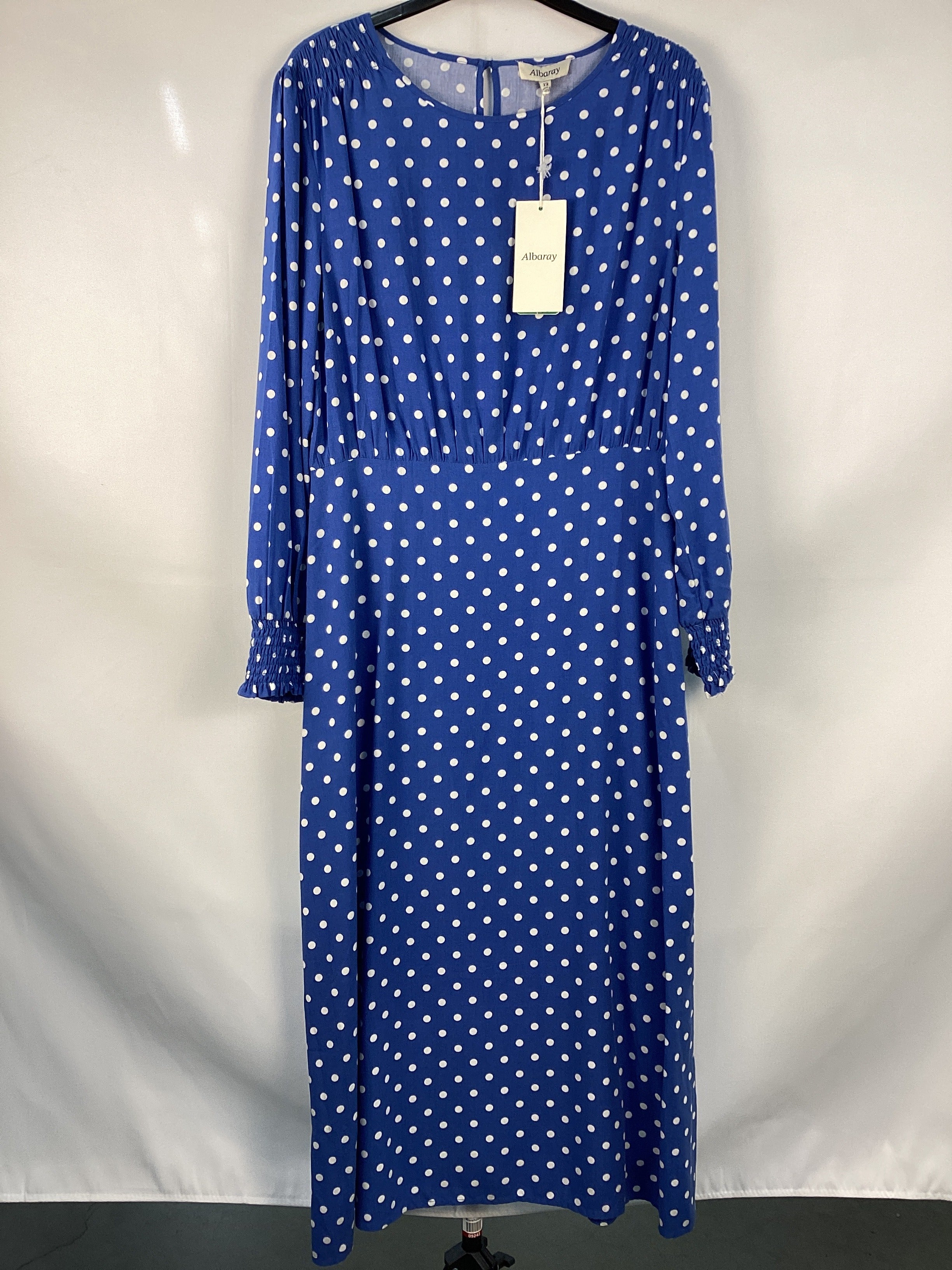 Re-Loved Blue Spot Midi Dress - Size 12