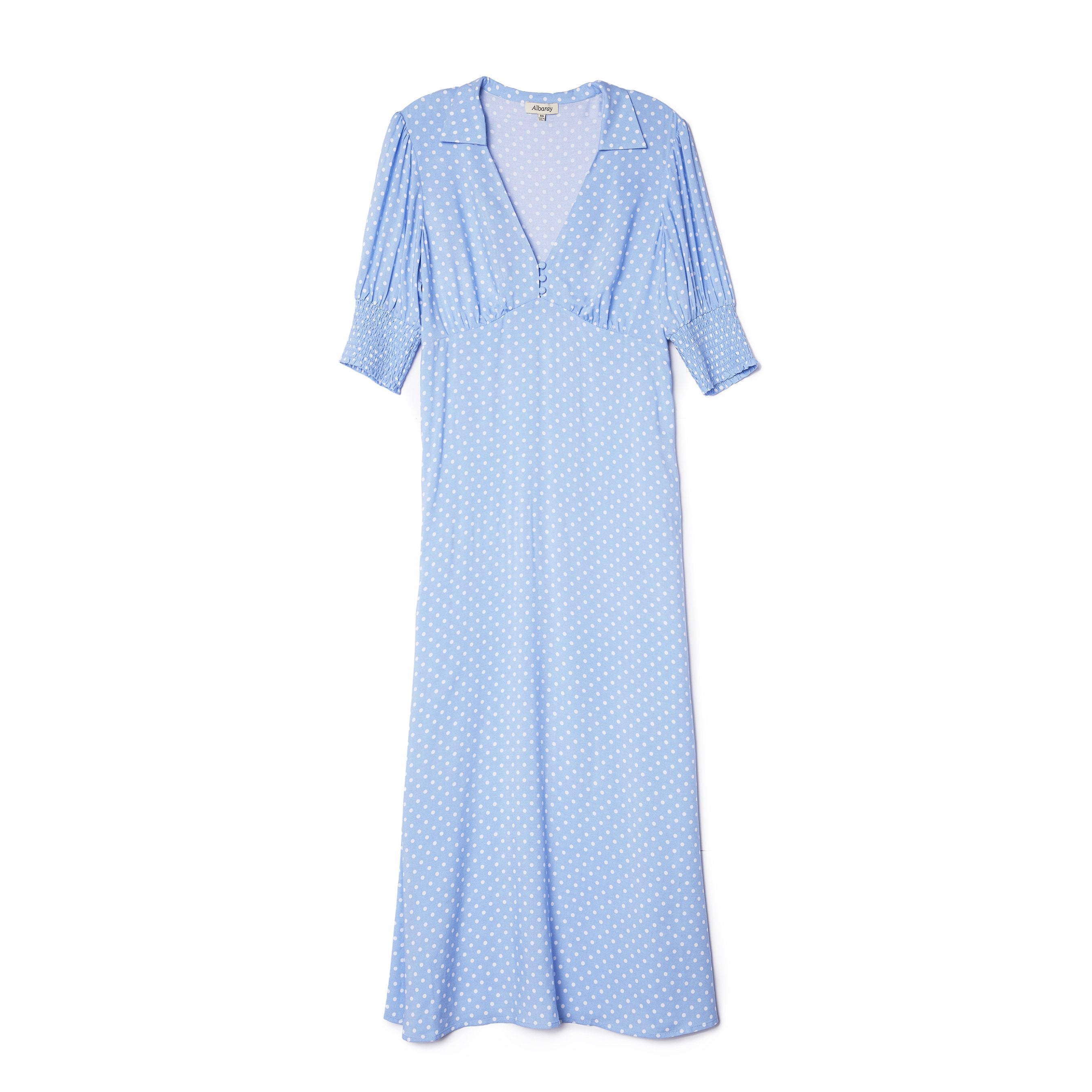 Re-Loved Blue Spot Print Collared Midi Dress Size 10