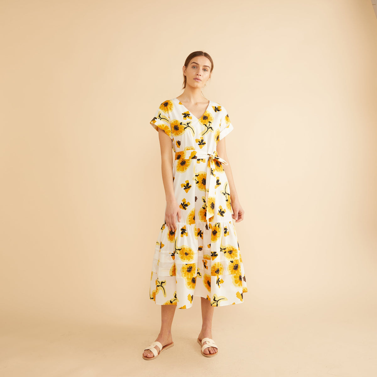 Re-Loved Sunflower Tiered Midi Dress Size 12
