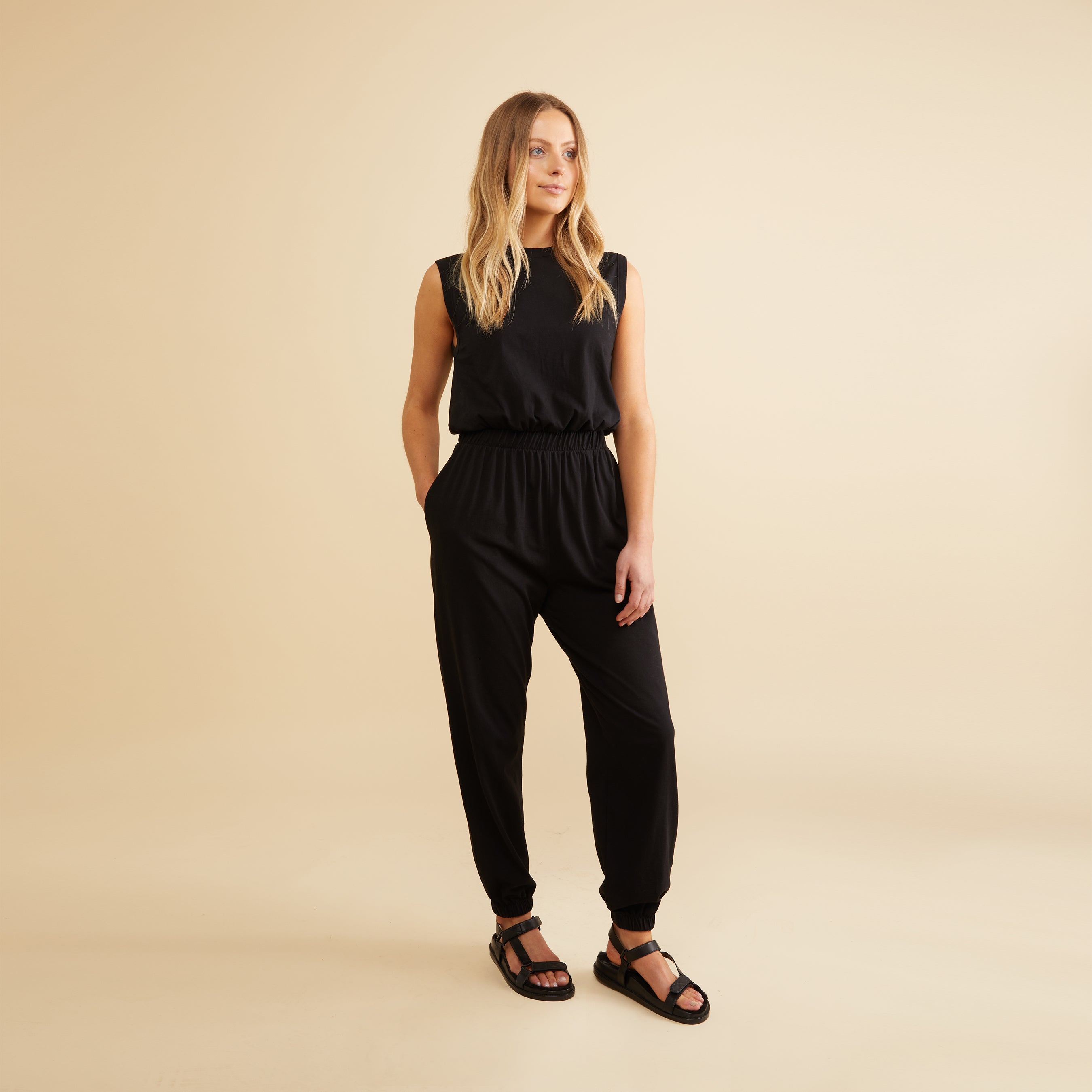 Re-Loved Organic Cotton Black Tank Jumpsuit - Size 18