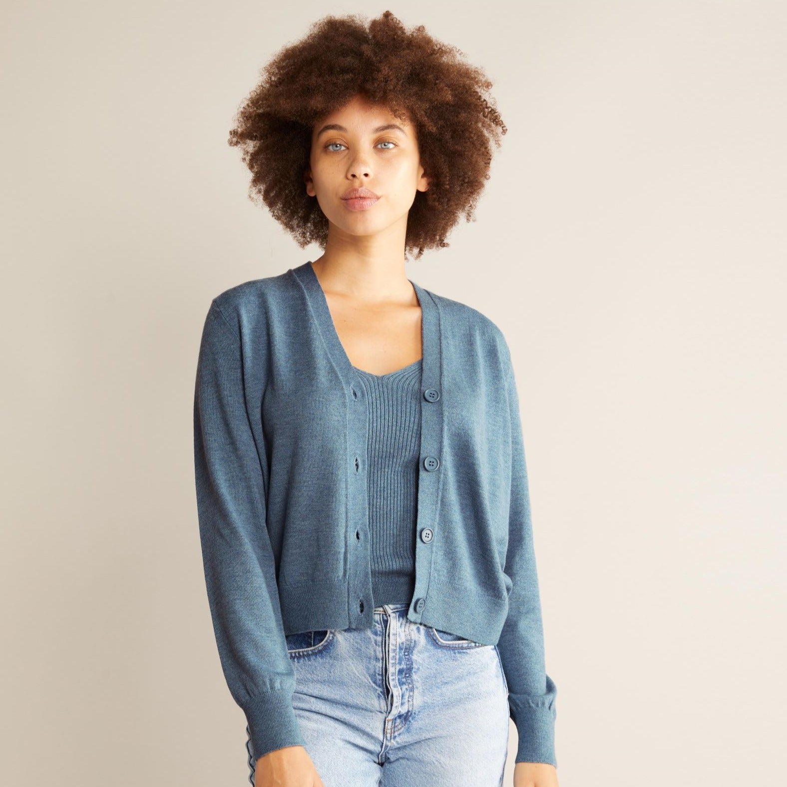 Re-Loved Blue Marl V Neck Cardigan Size 10