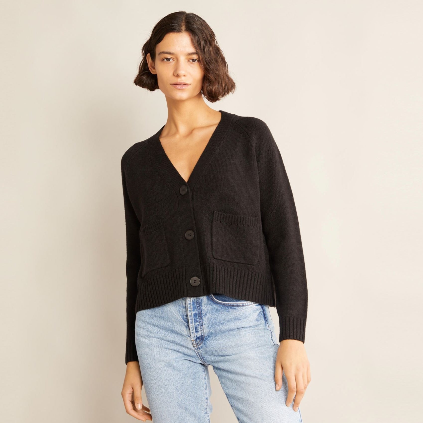 Re-Loved Black Relaxed V Neck Cardigan Size 16