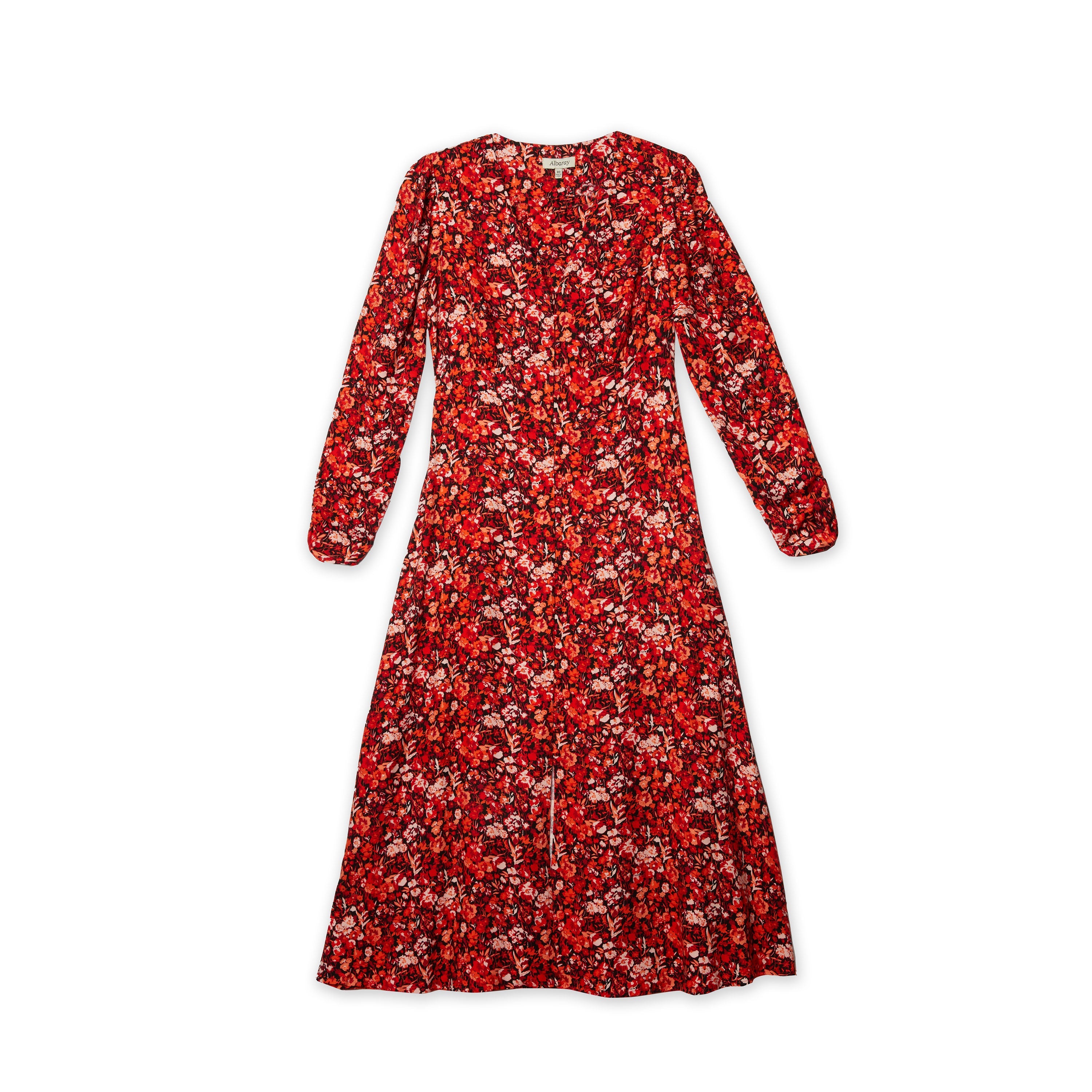 Re-Loved Red Floral V Neck Midi Dress - Size 10