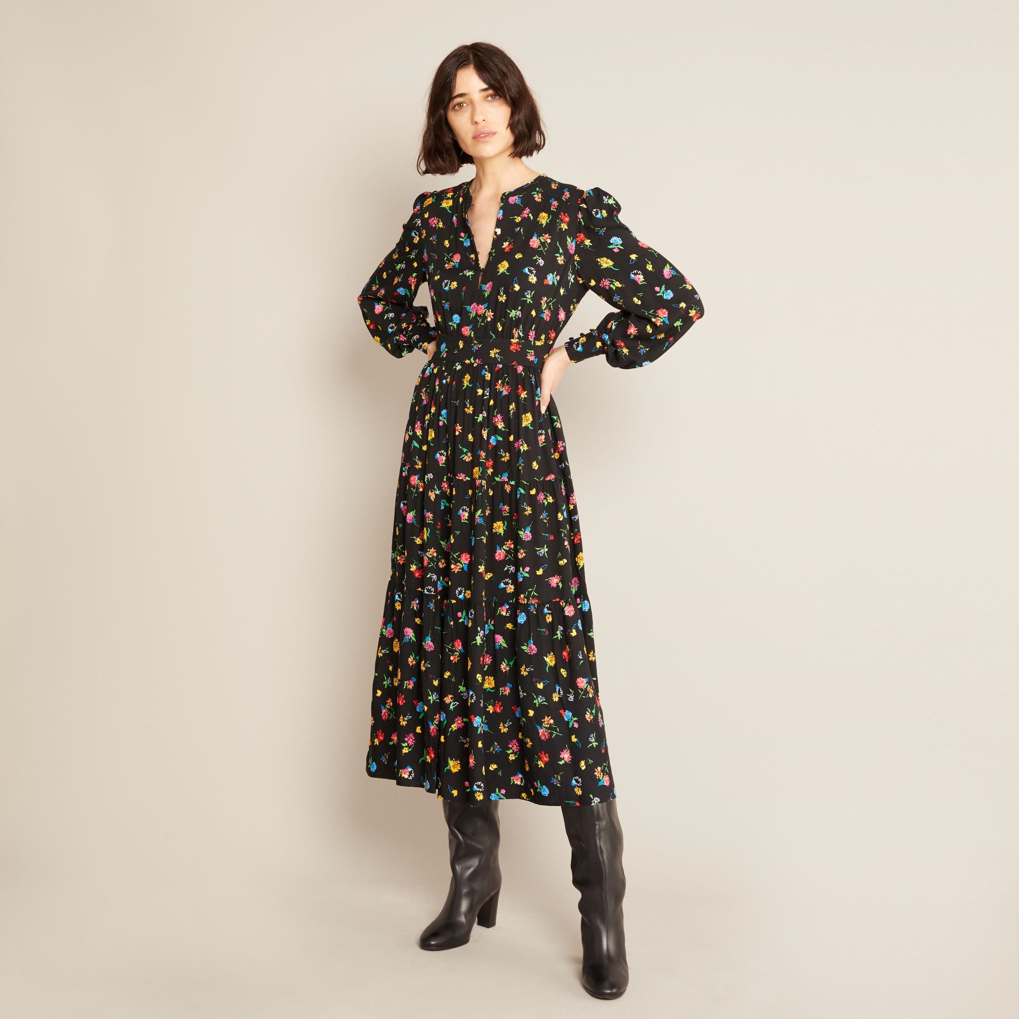 Re-Loved Bright Floral Tiered Midi Dress Size 12