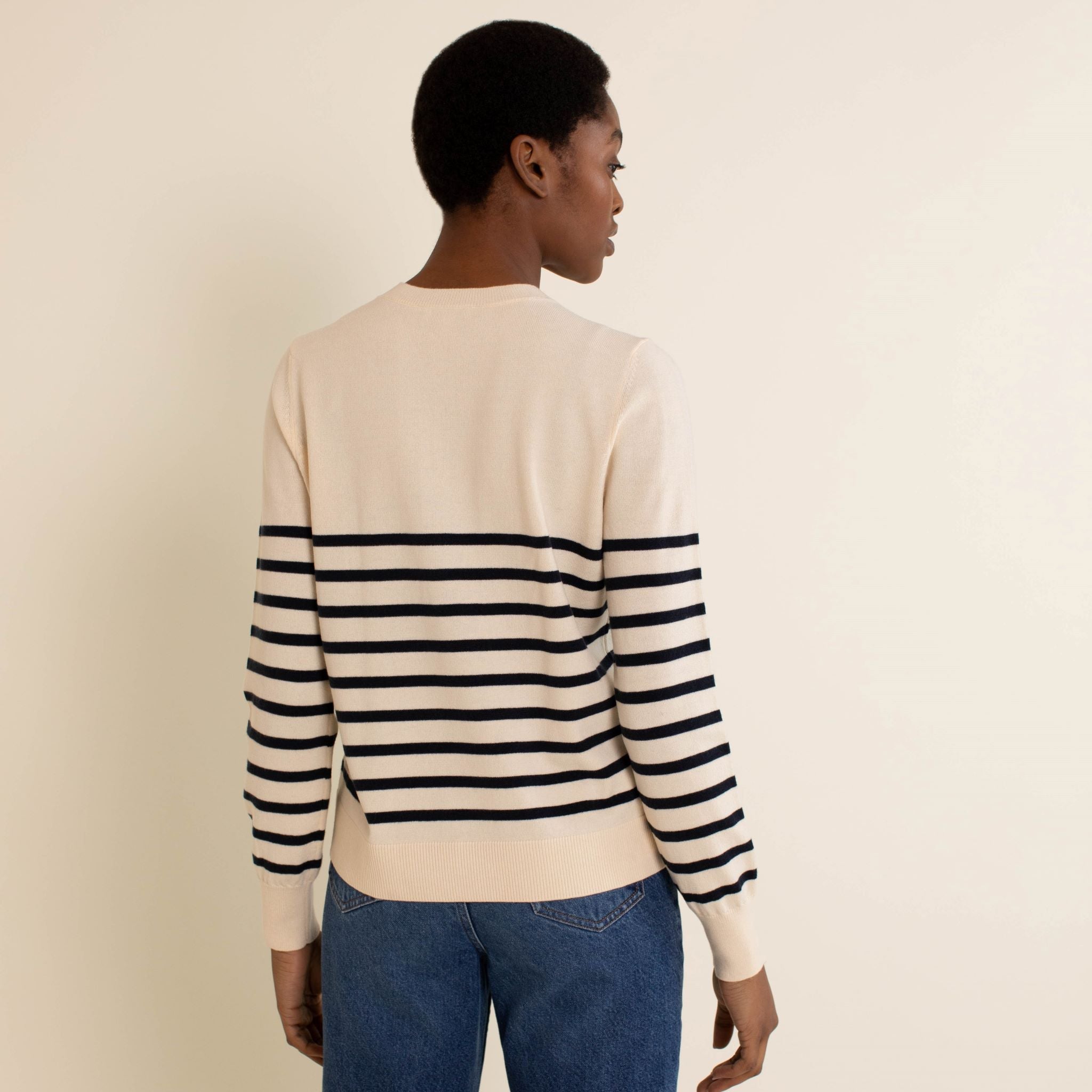 Re-Loved Stripe Button Crew Neck Jumper - Size 10