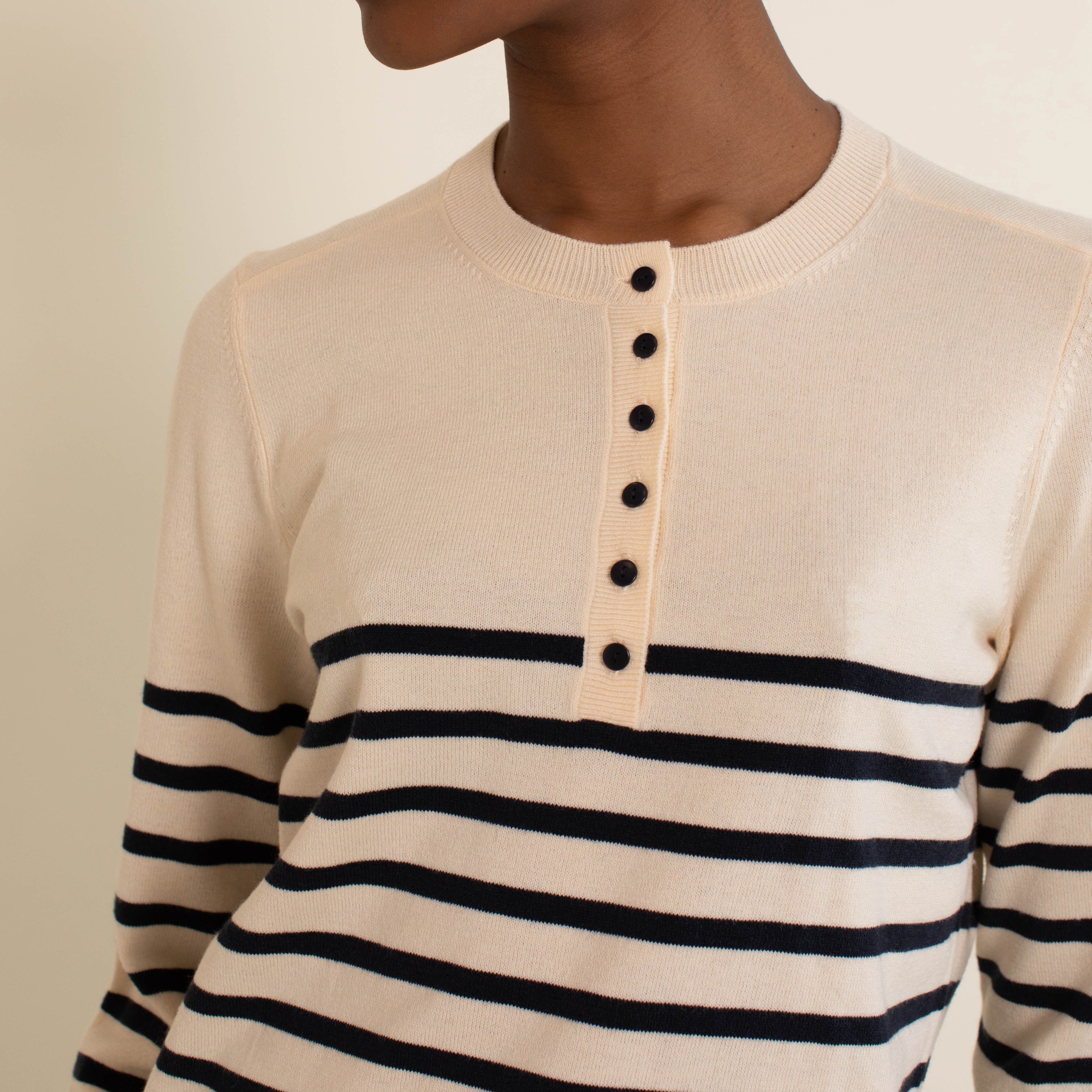 Re-Loved Stripe Button Crew Neck Jumper - Size 10