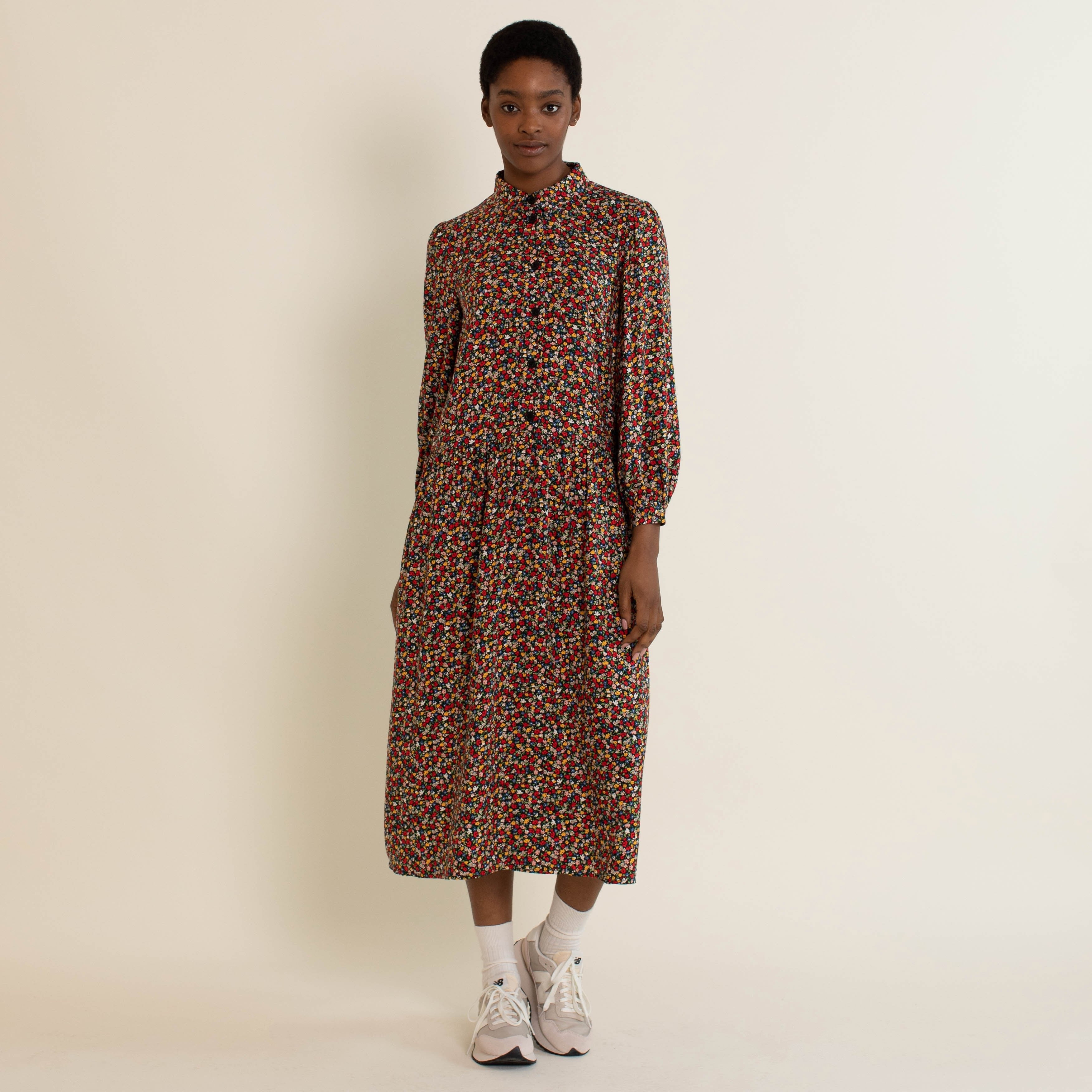 Re-Loved Ditsy Ornate Floral Drop Waist Shirtdress Size 8