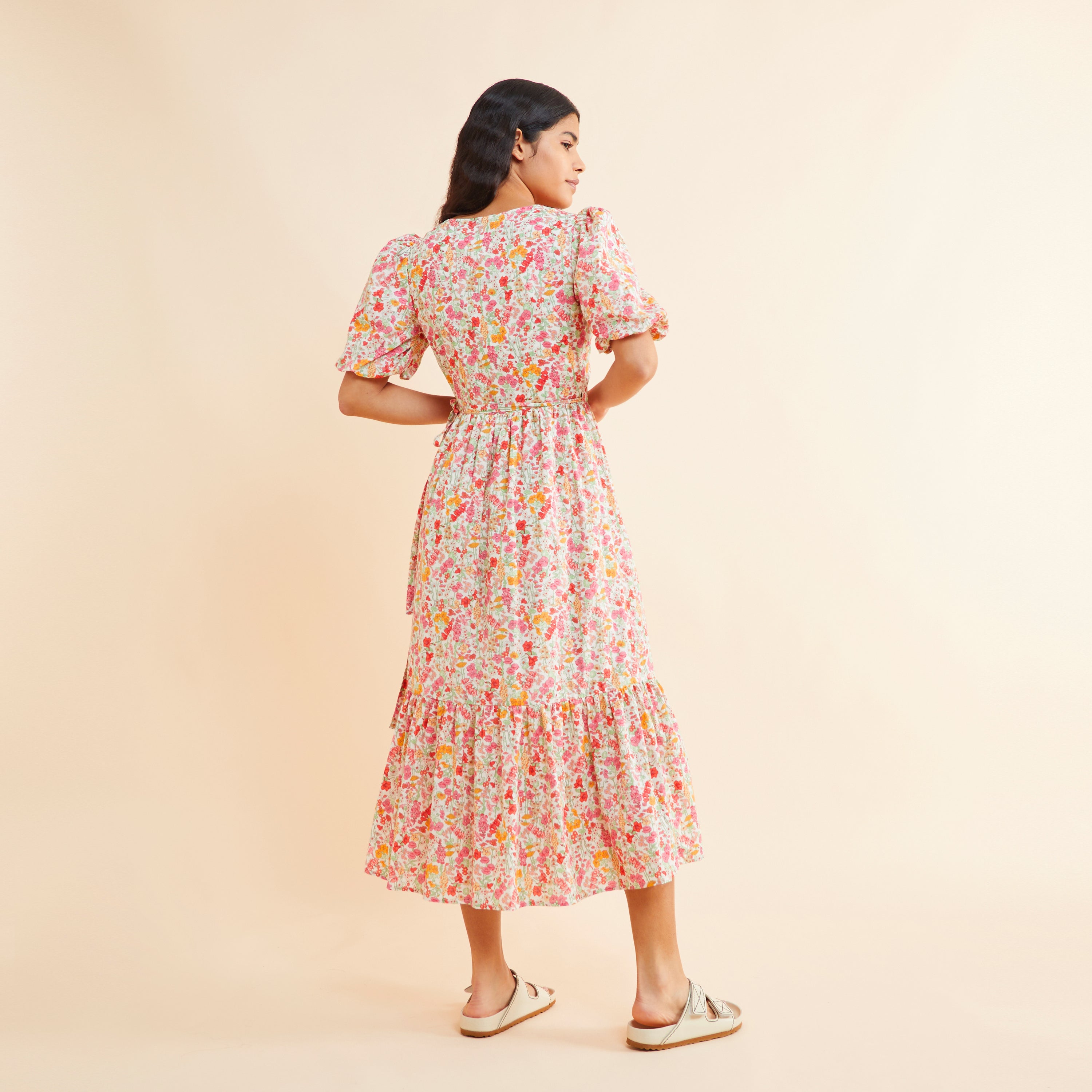 Re-Loved Organic Cotton Delicate Floral Wrap Dress - Size 16