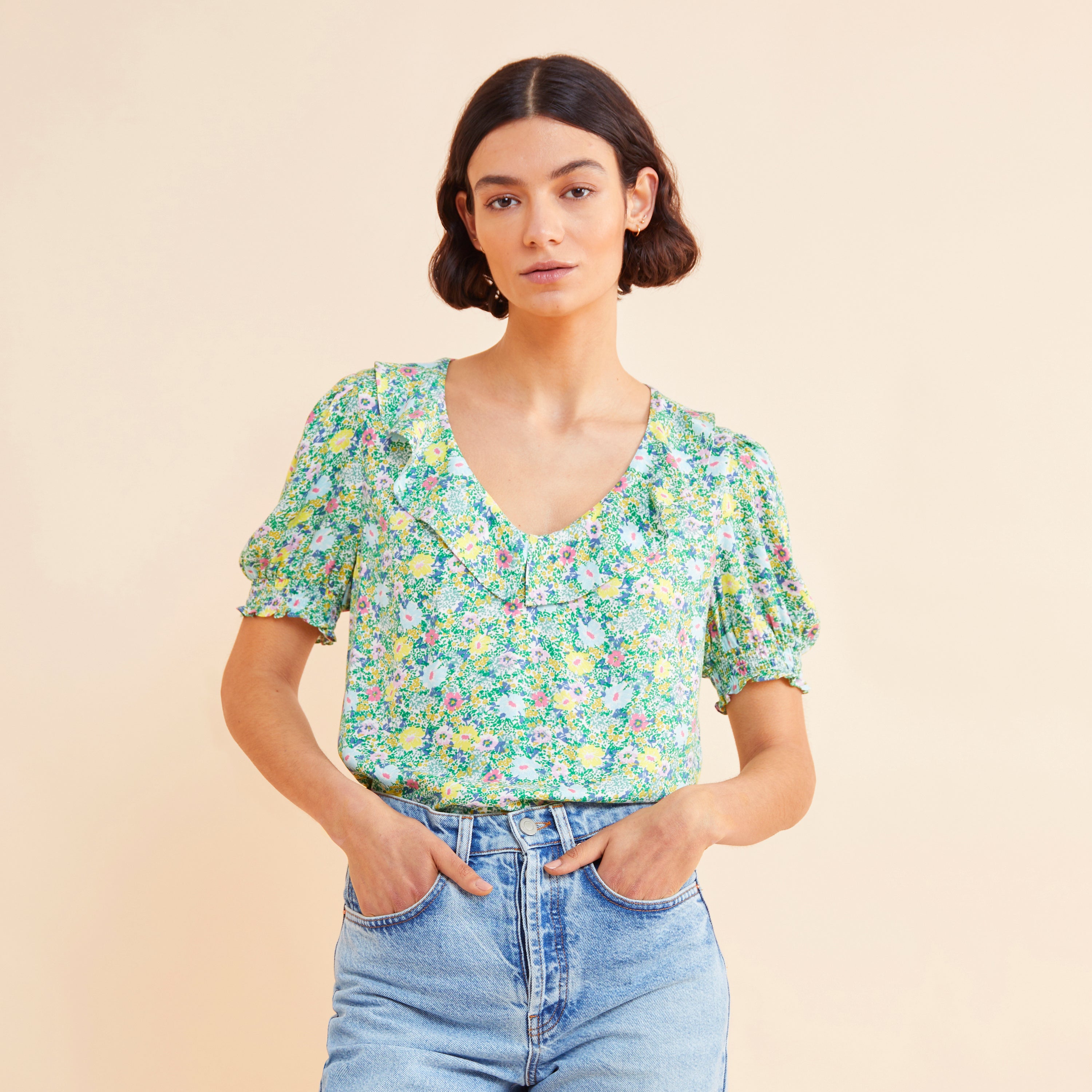 Re-Loved Lime Dotty Daisy Blouse Size 16