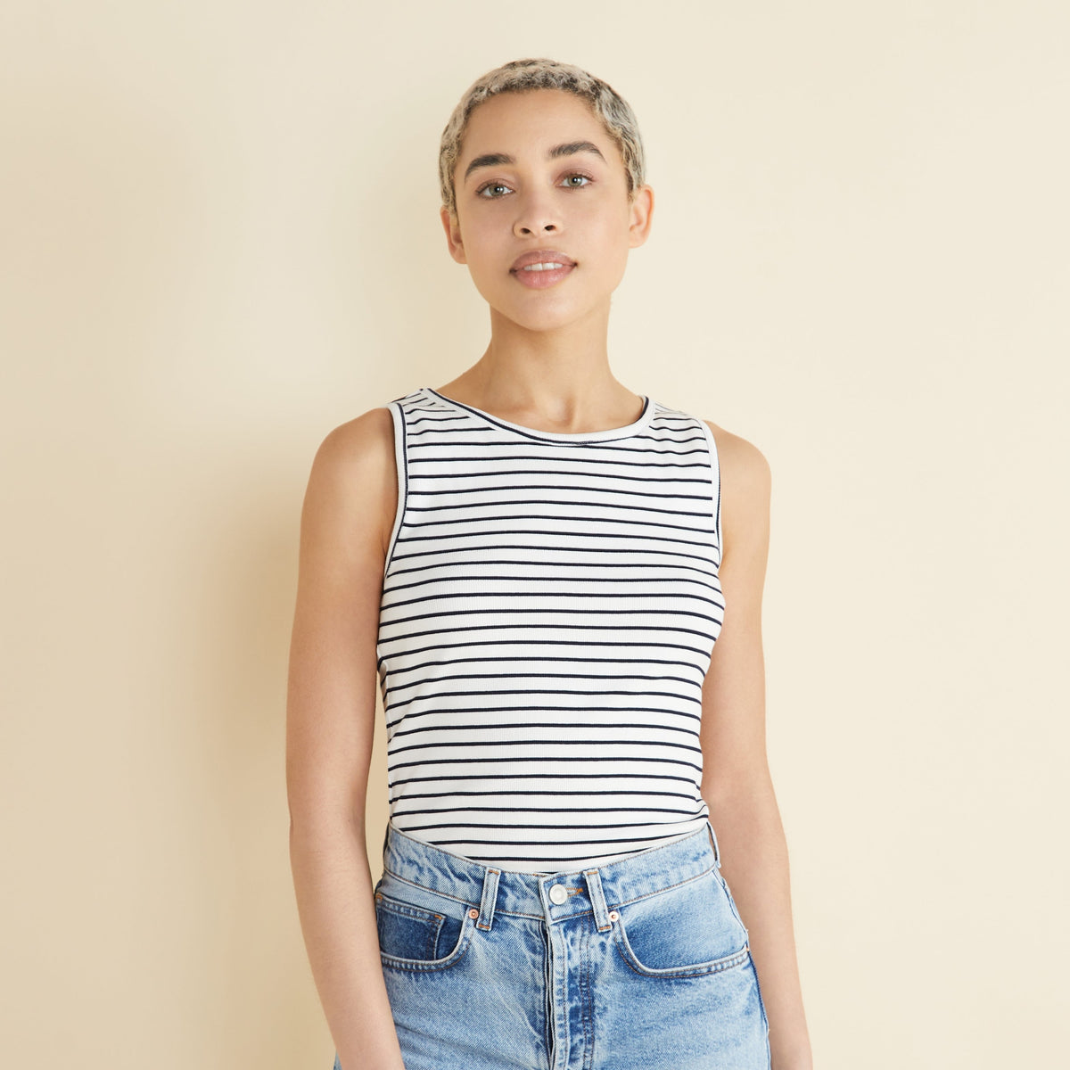 Re-Loved Rib Racer Vest Navy Stripe - Size 18