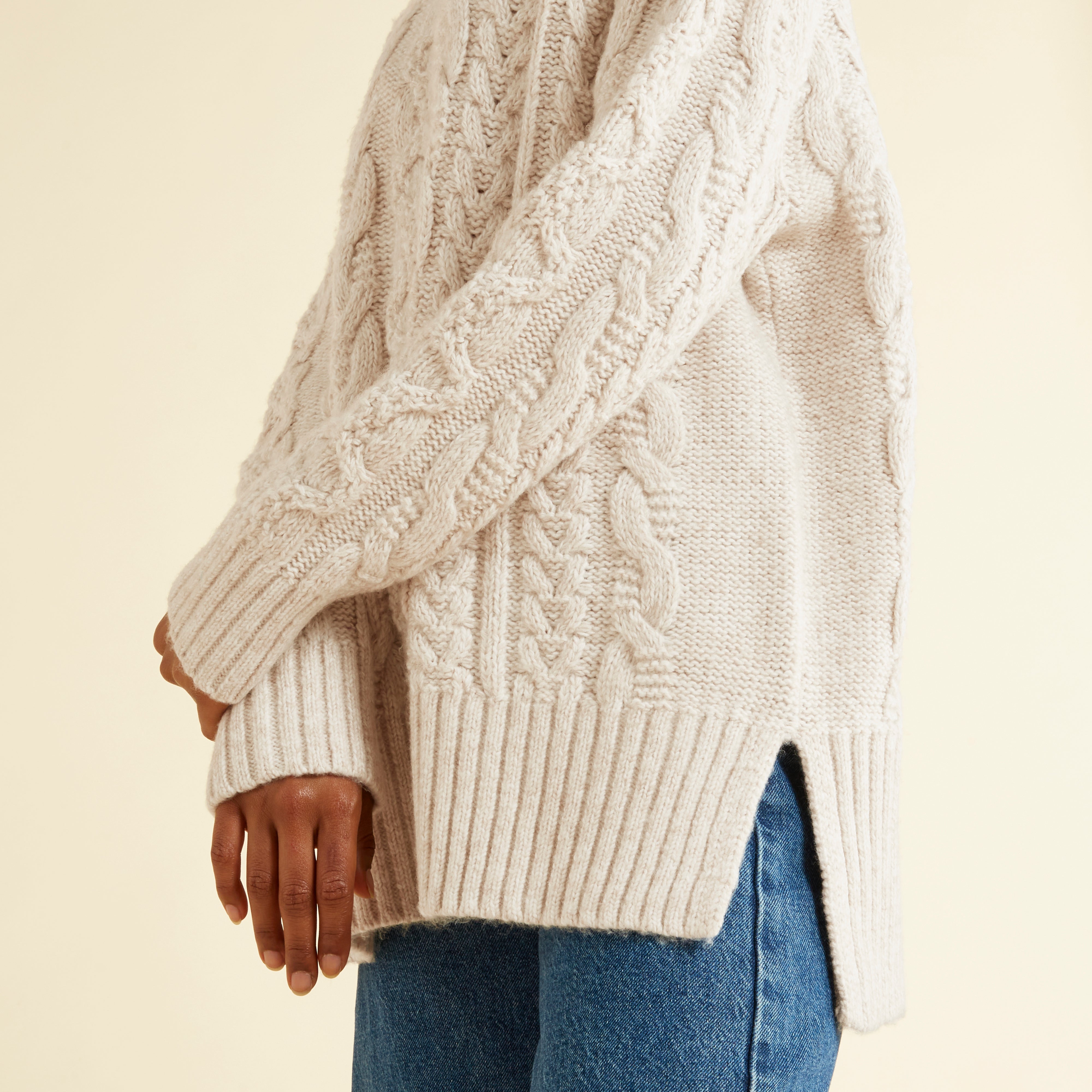 Re-Loved Cream Cable Turtle Neck Jumper - Size 12