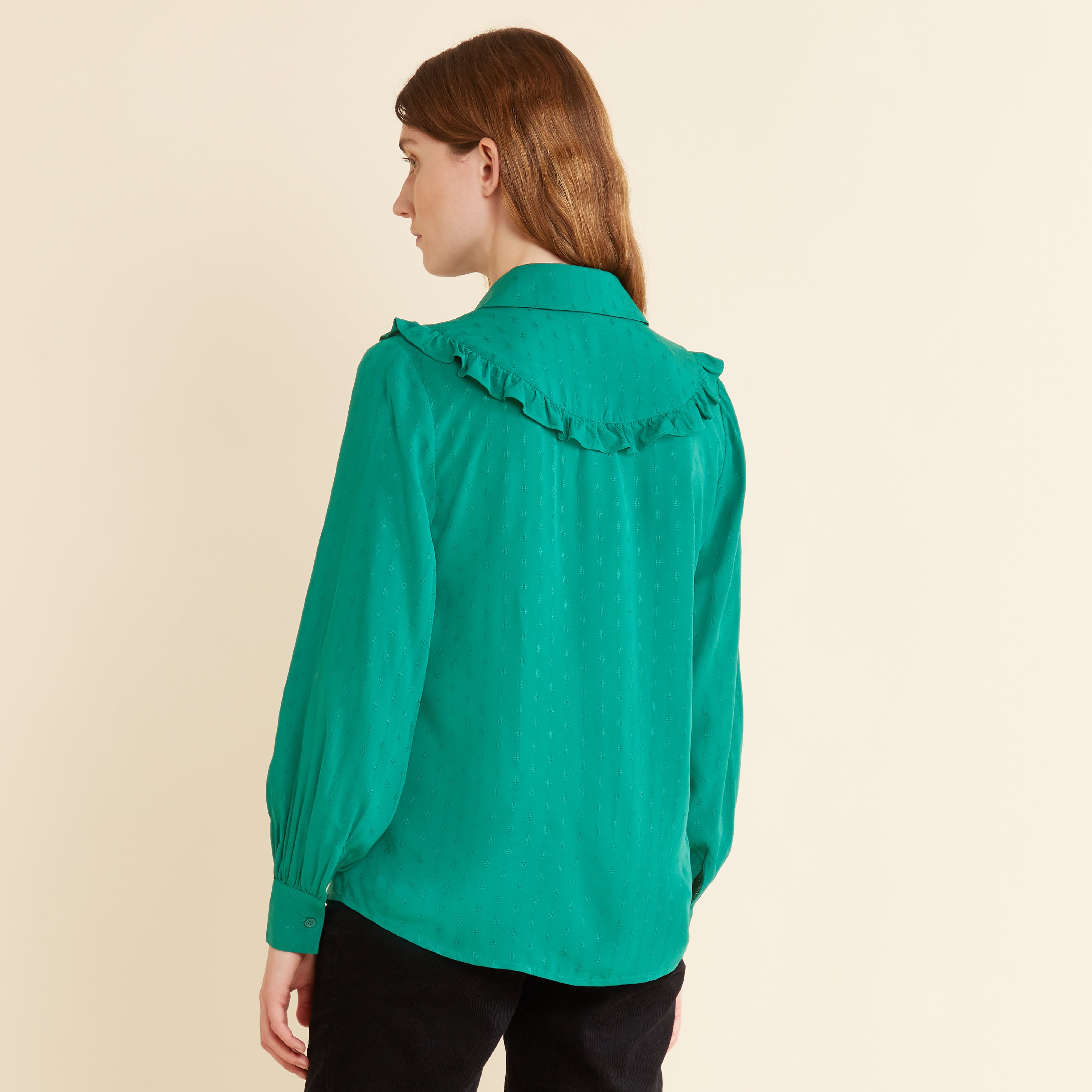 Re-Loved Green Jacquard Frill Shirt - Size 14