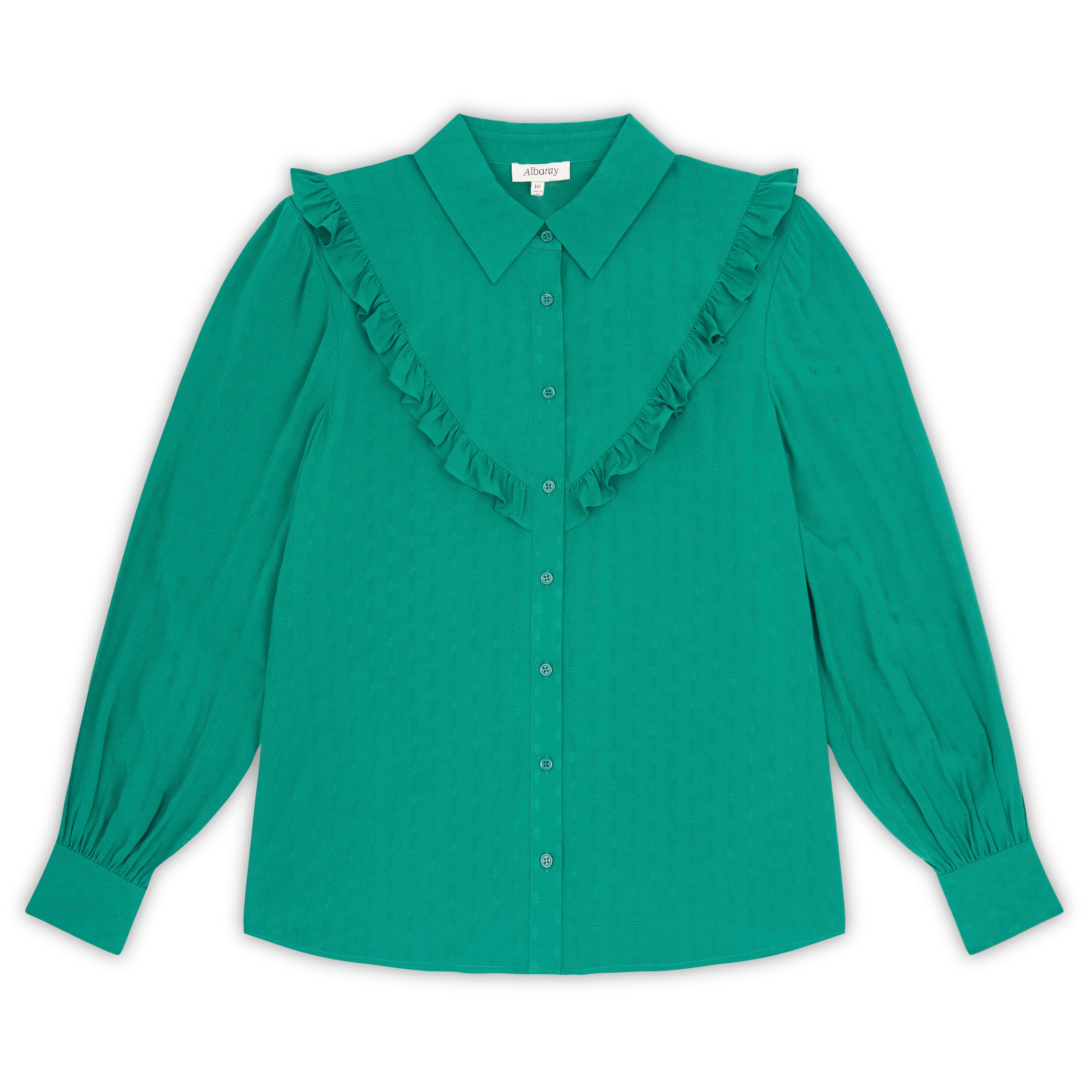 Re-Loved Green Jacquard Frill Shirt - Size 14