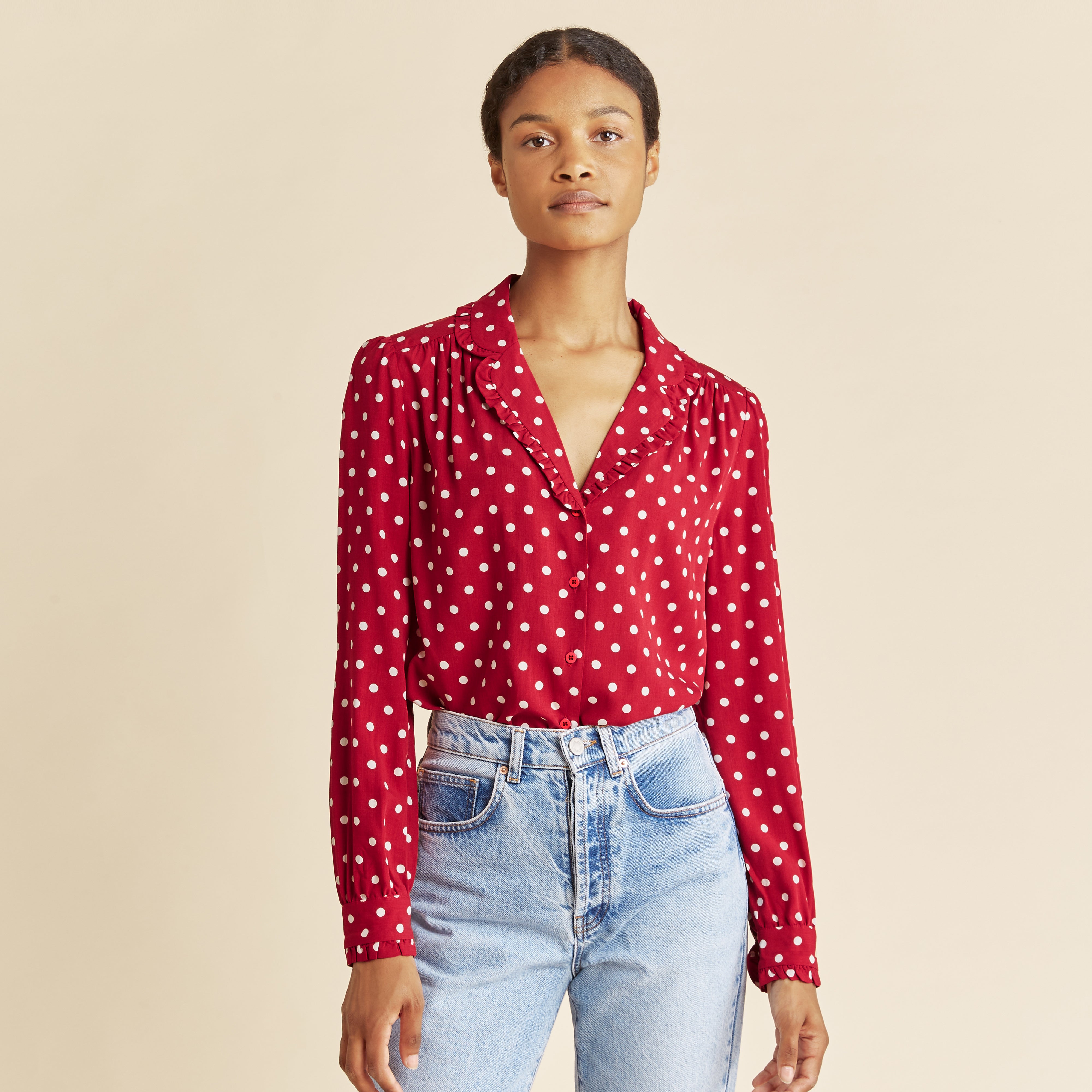 Re-Loved Red Spot Blouse Size 8