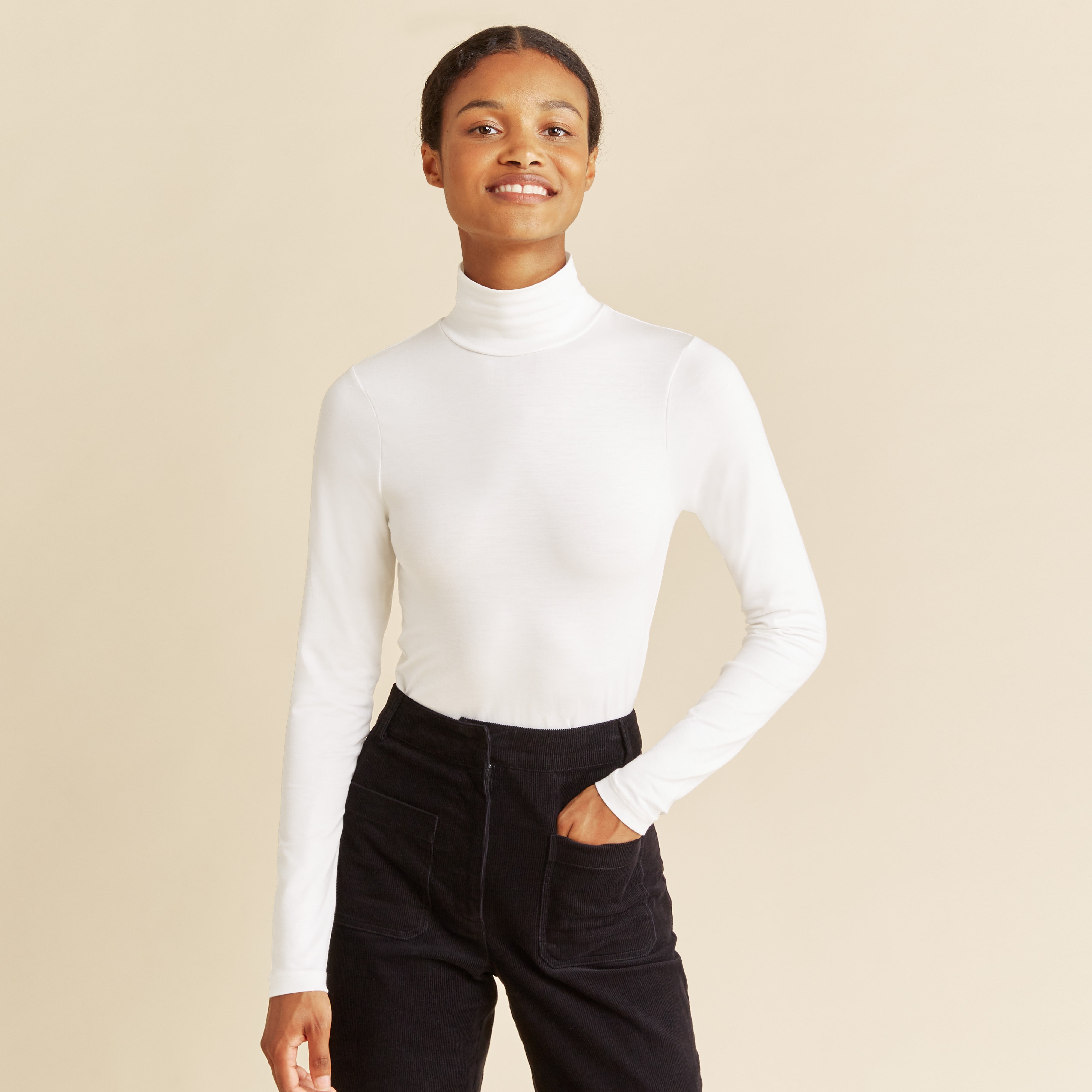 Re-Loved Cream Tencel Roll Neck - Size 8