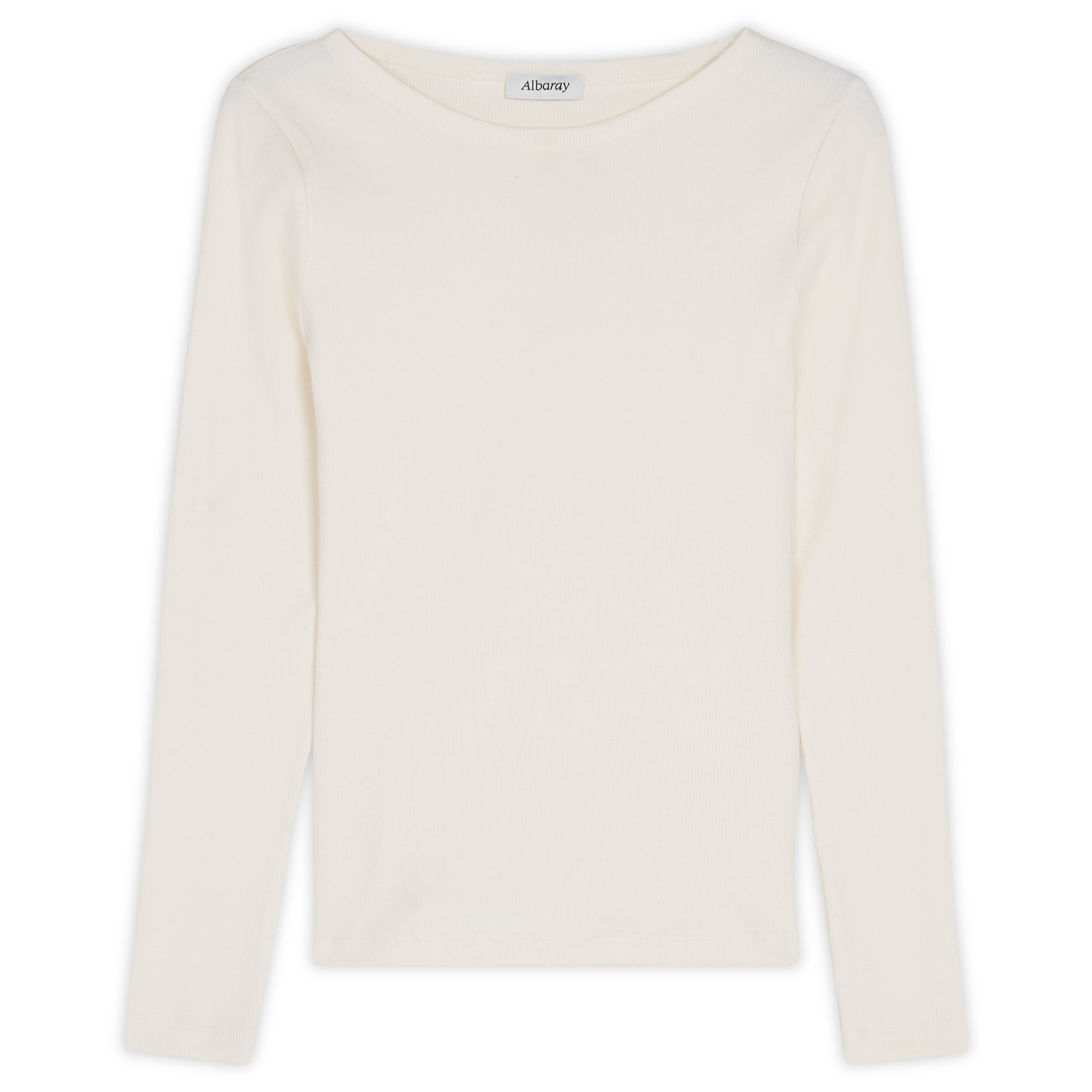 Re-Loved Cream Long Sleeve Rib Boat Neck Top - Size 12