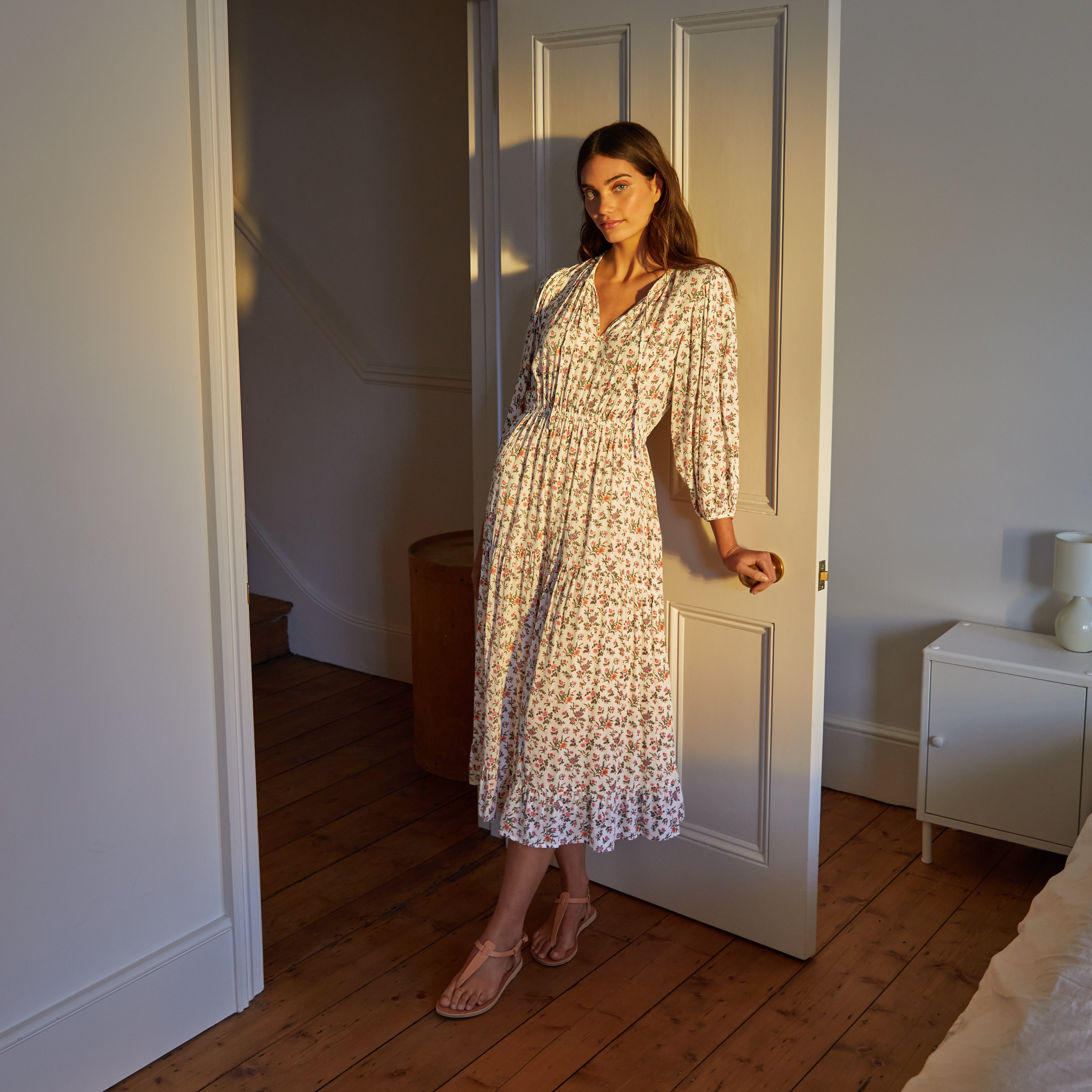 Re-Loved Prairie Cream Floral Midi Dress - Size 14