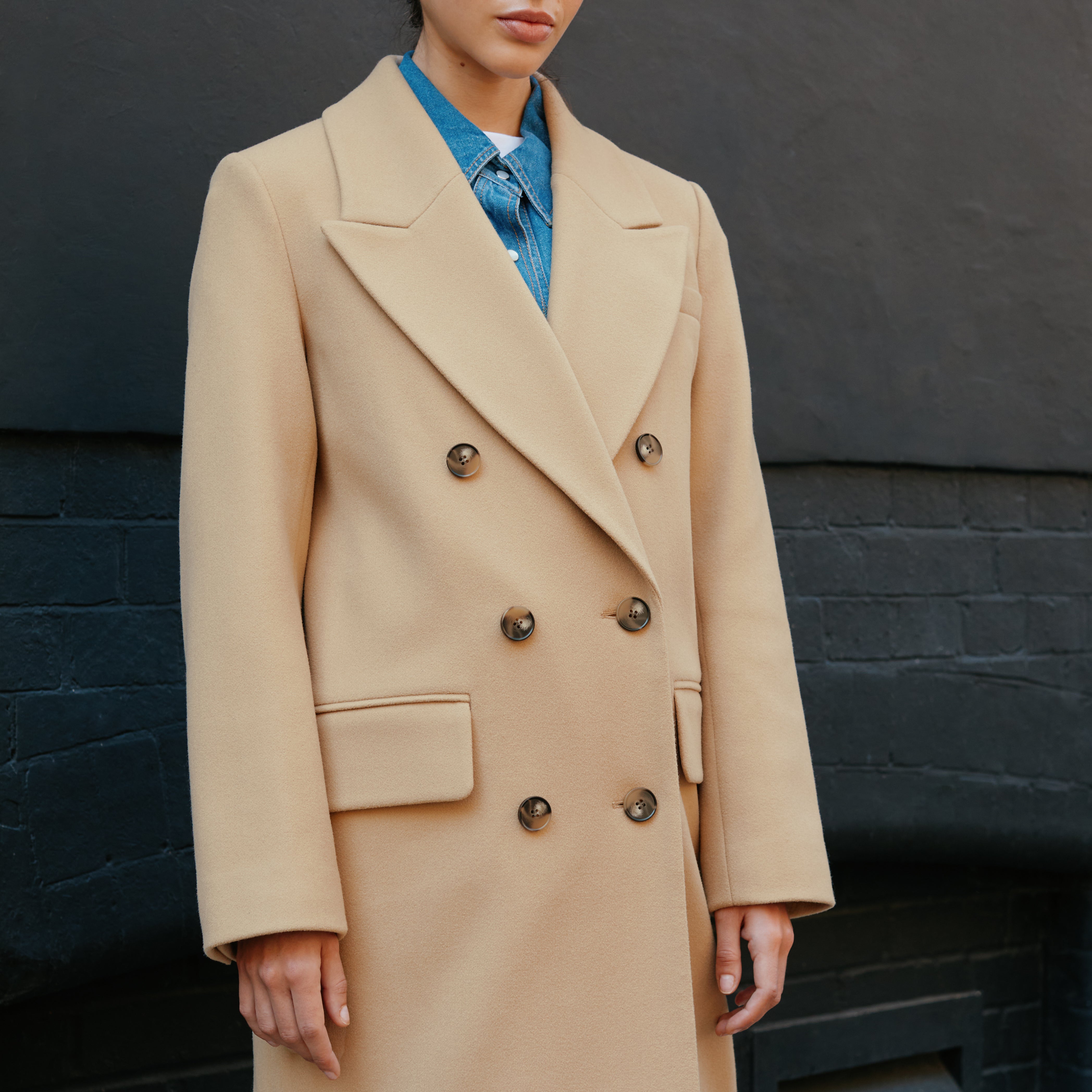 Re-Loved Camel Double Breasted Coat - Size 14