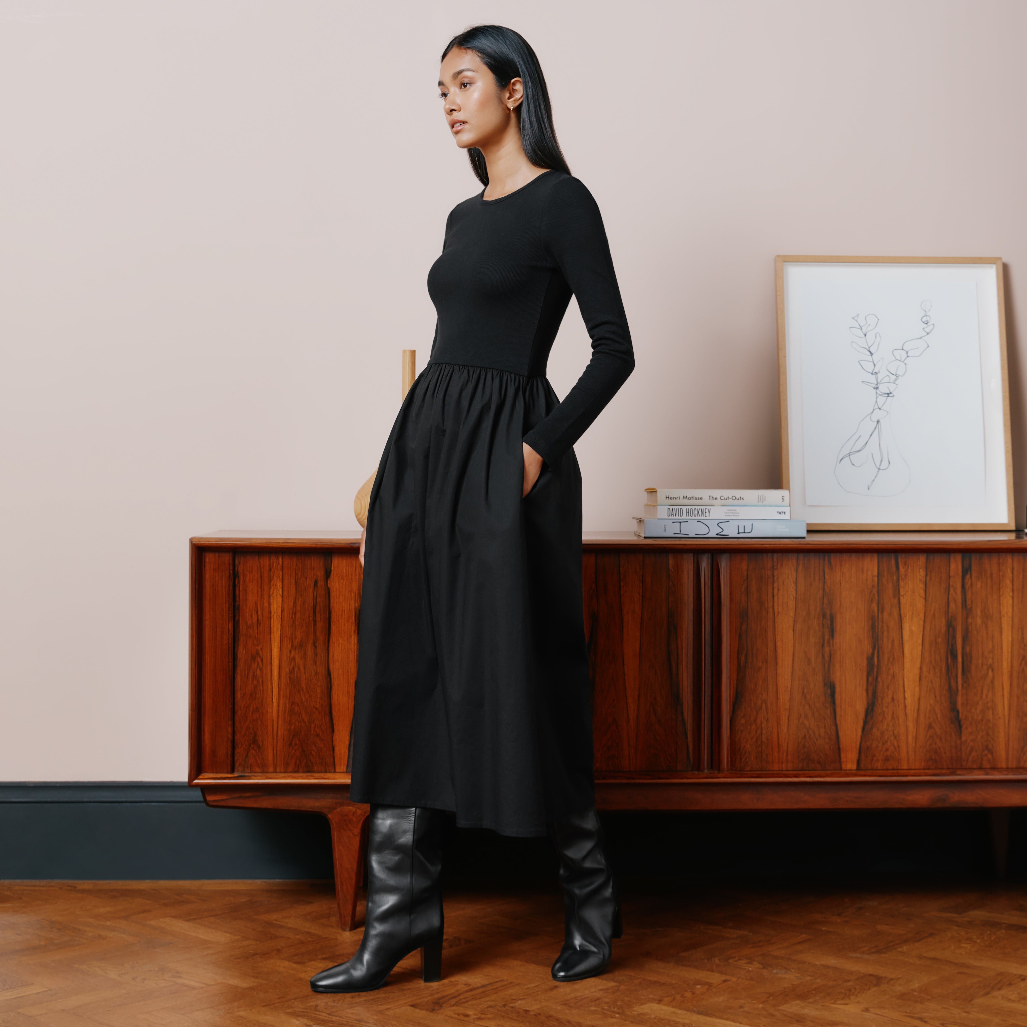 Re-Loved Long Sleeved Woven Mix Dress - Size 14