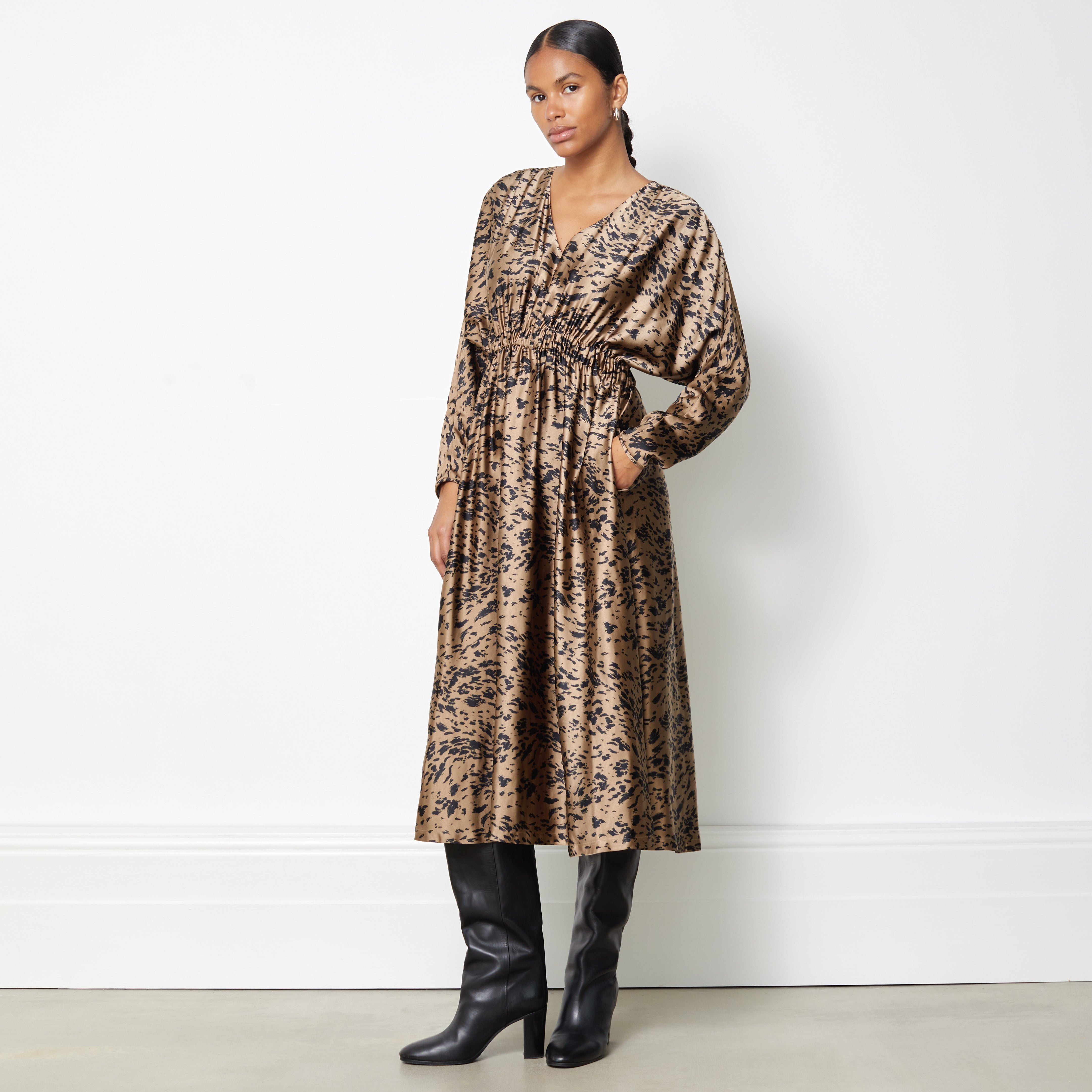 Abstract Animal Satin Waisted Dress