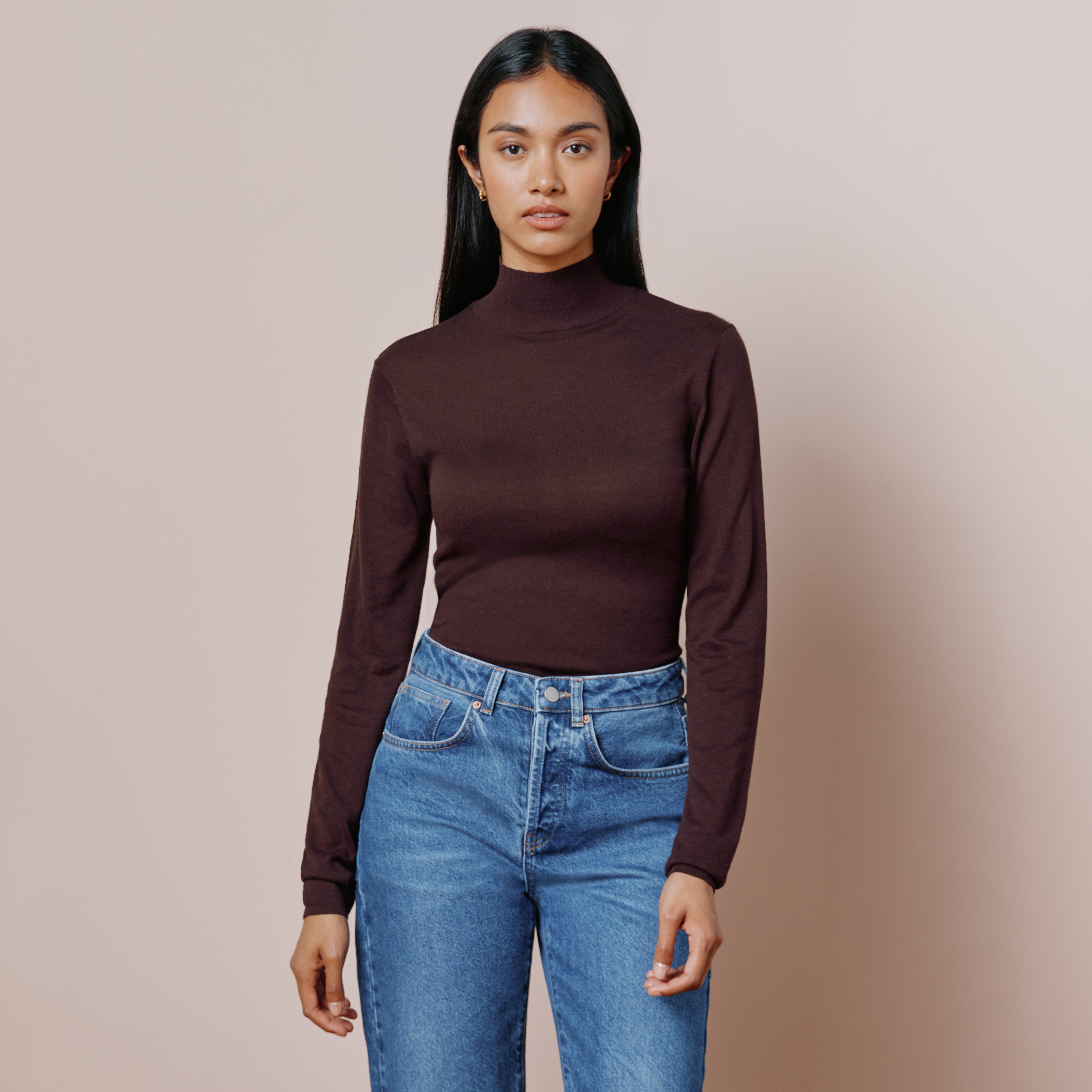 Silk Blend Turtle Neck Burgundy
