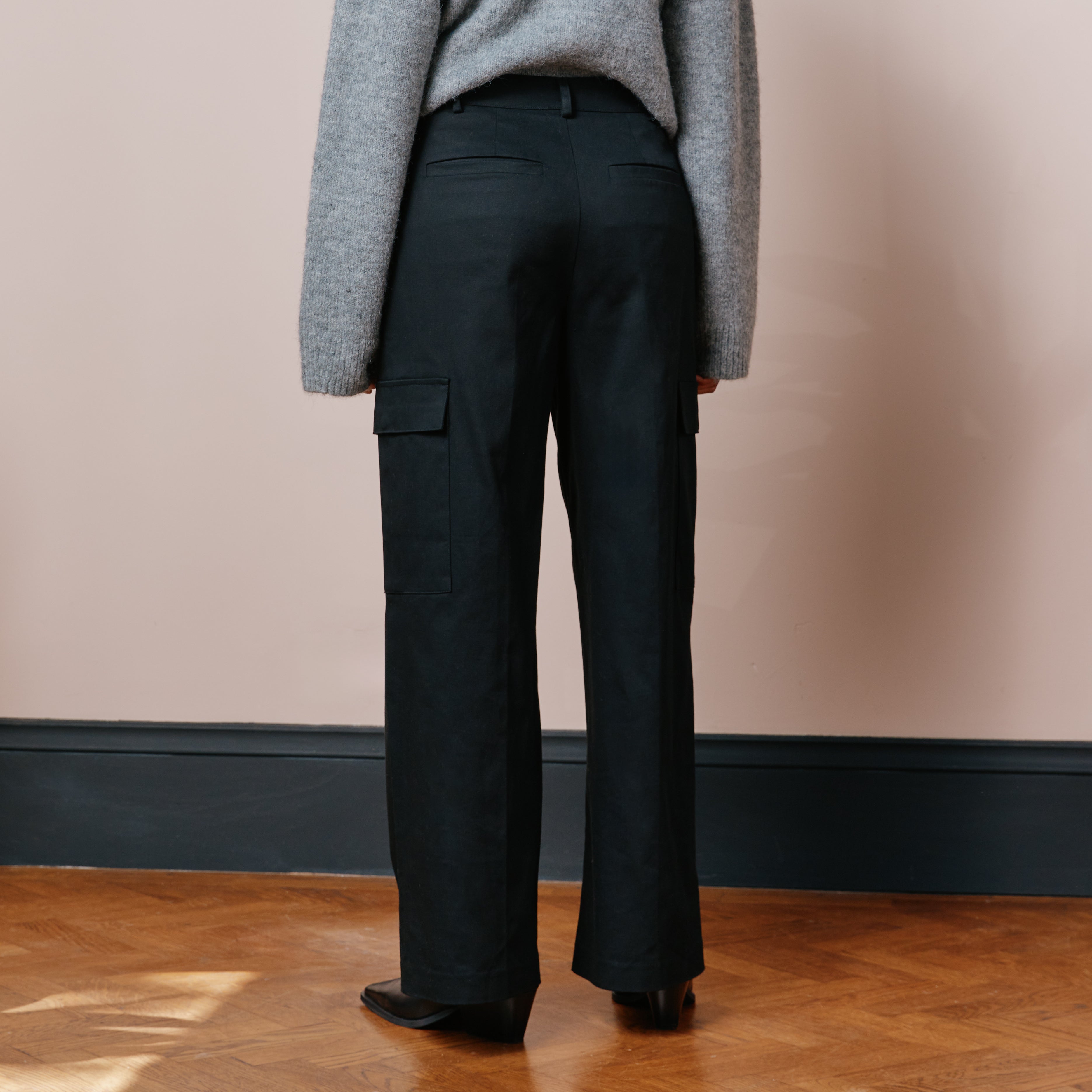 Re-Loved Black Cargo Trousers - Size 14