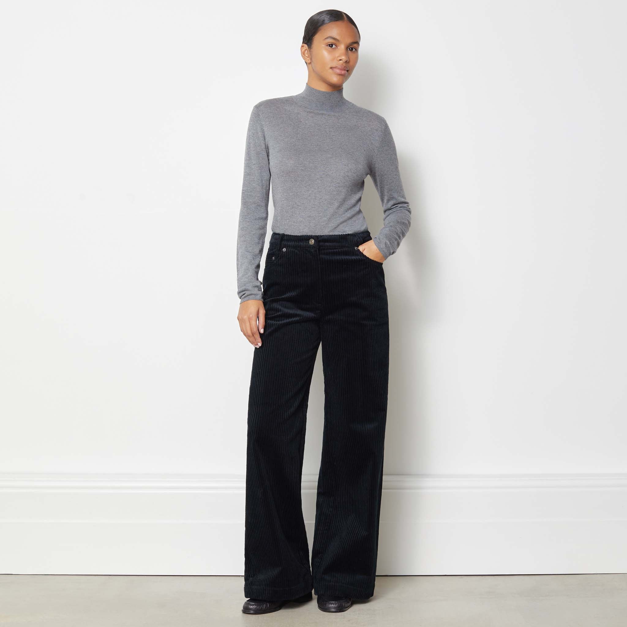 Re-Loved Black Cord Wide Leg Trouser - Size 18
