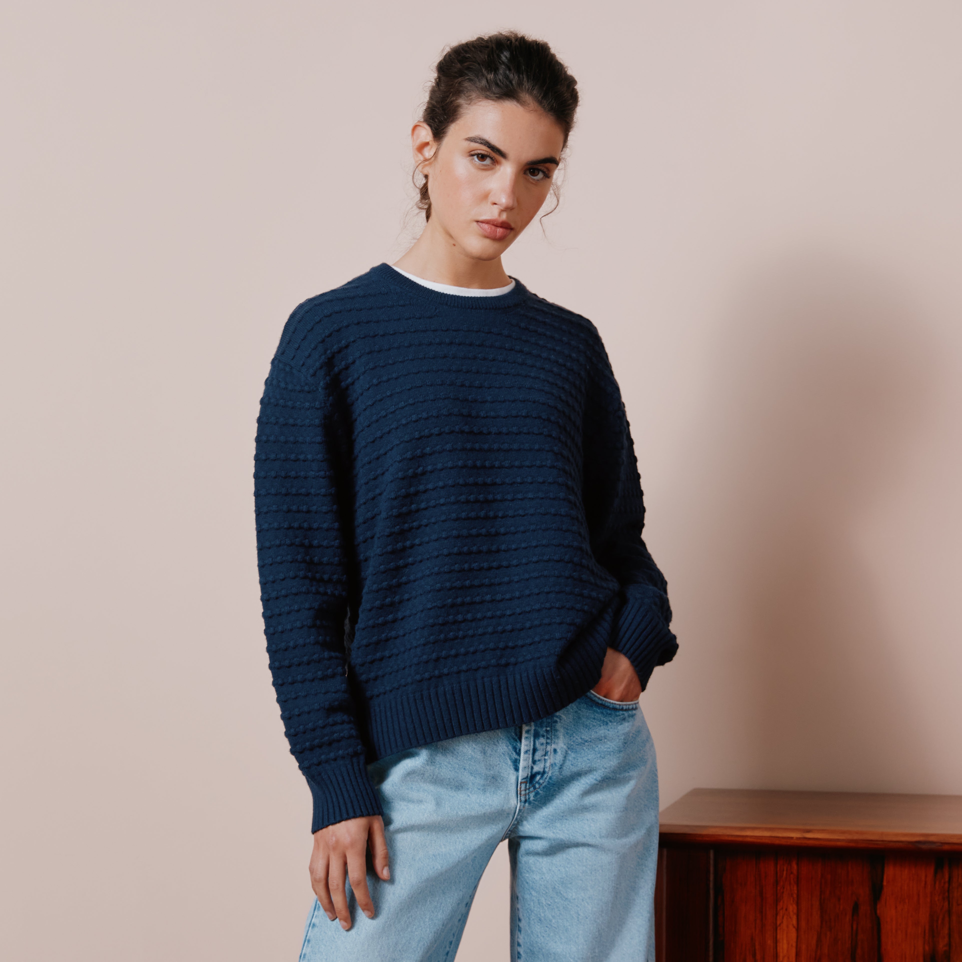 Re-Loved Navy Textured Jumper Size 10