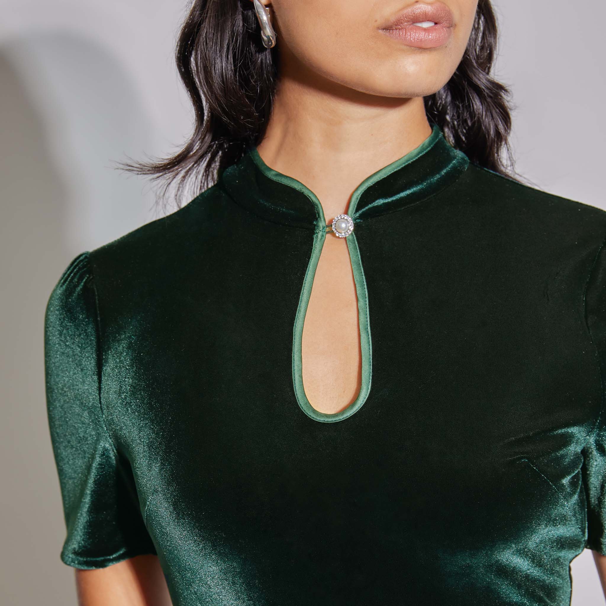Re-Loved Velvet Mandarin Collar Dress - 16