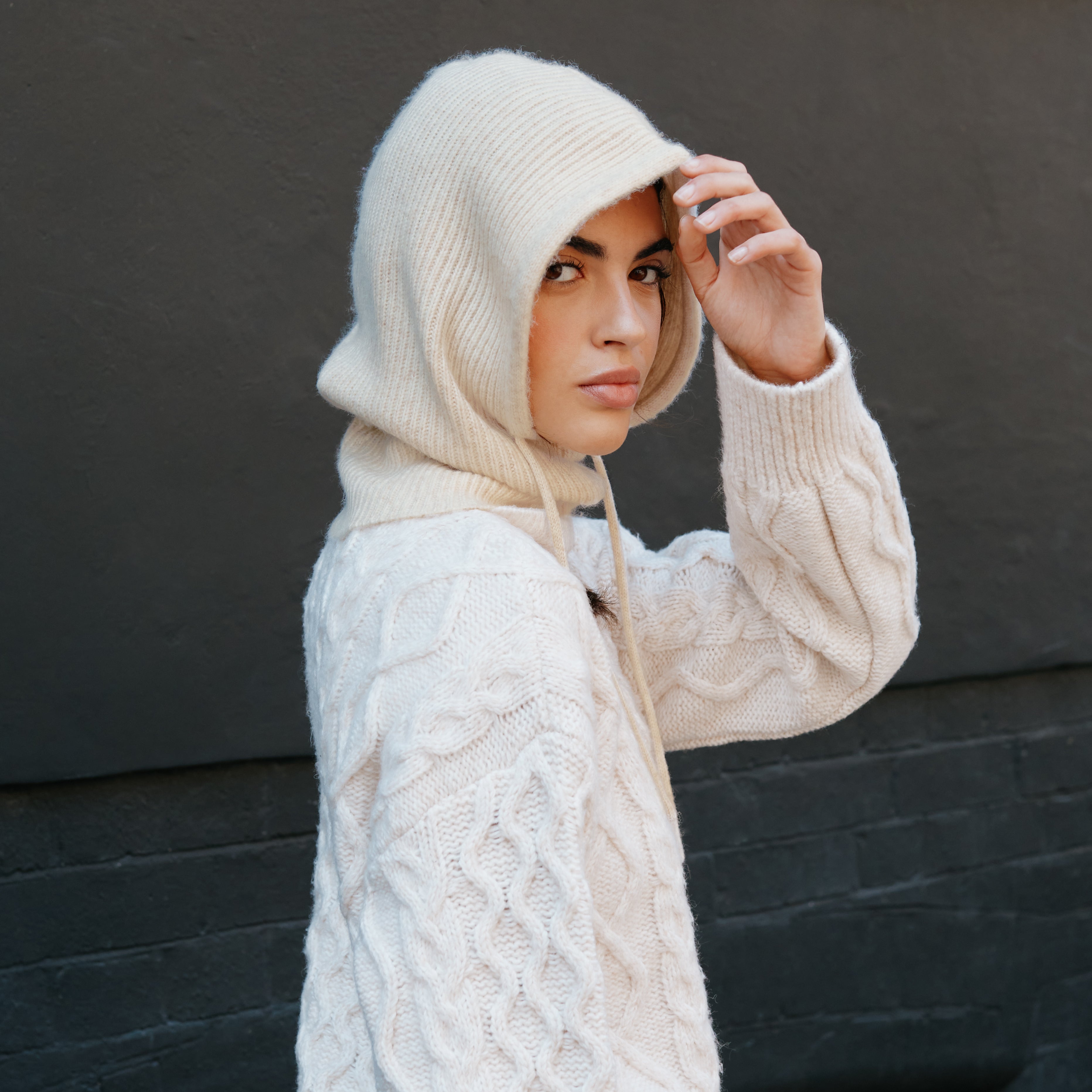 Cream Knitted Hood