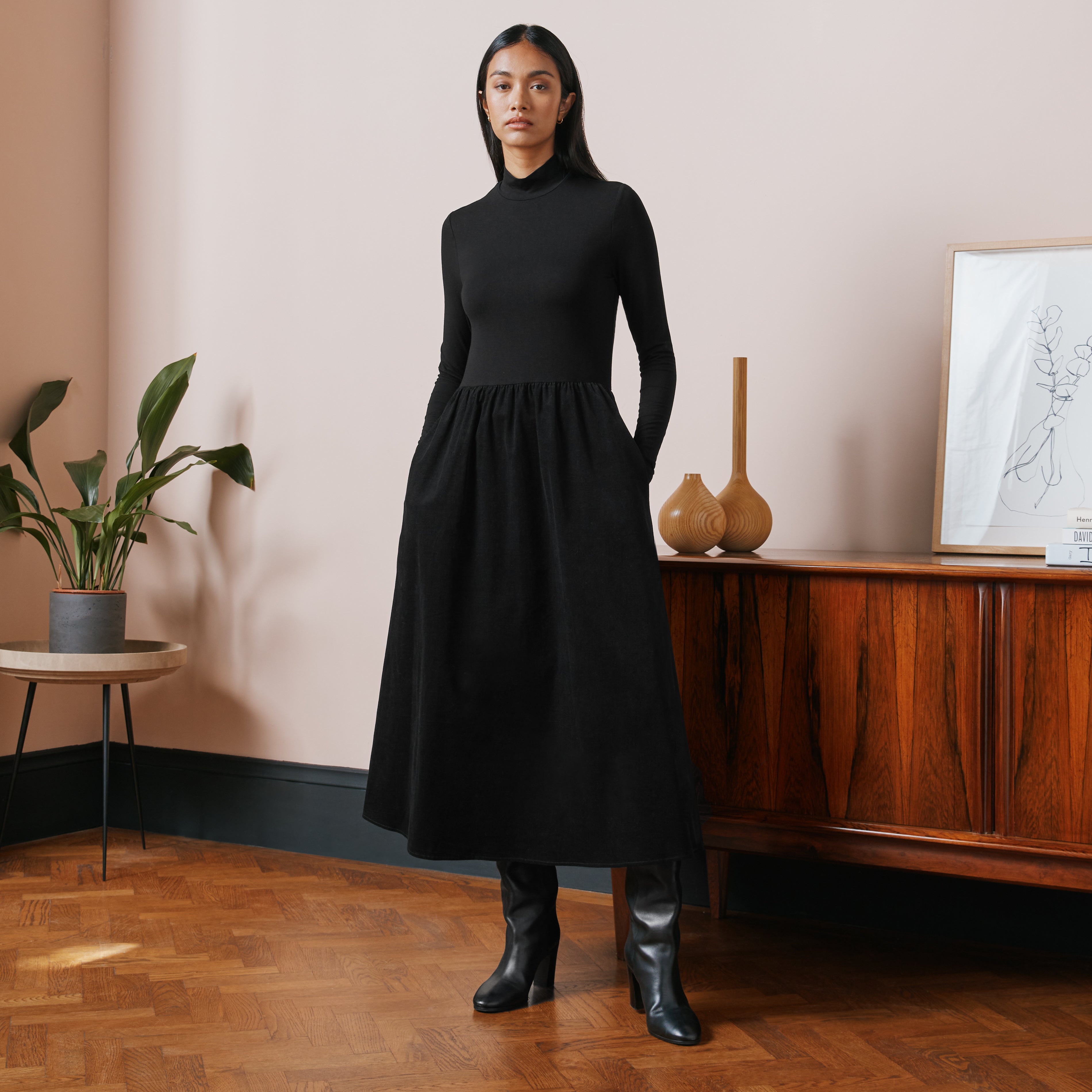 Jersey and Cord Mix Dress