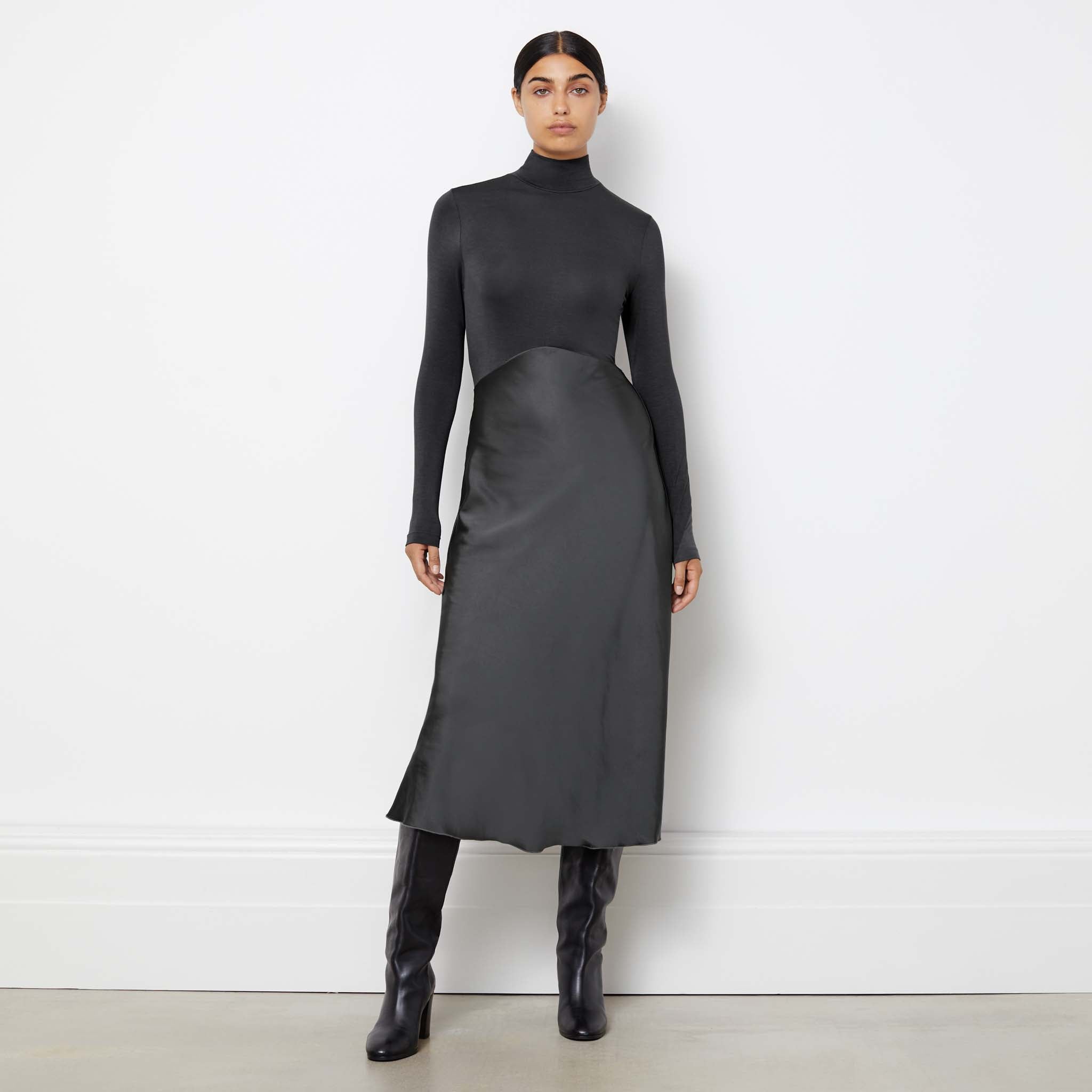 Re-Loved Turtle Neck Satin and Jersey Dress - Size 8