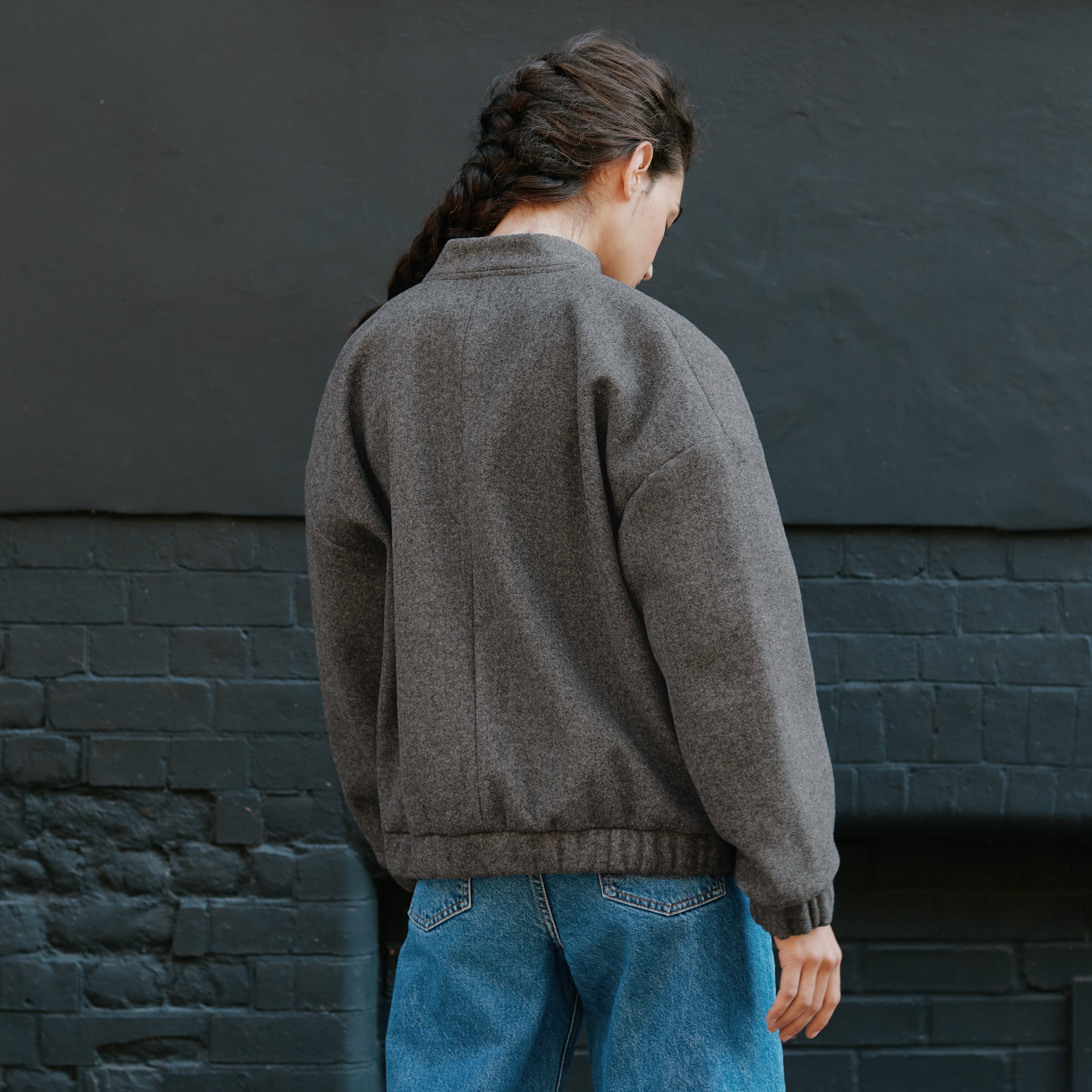 Re-Loved Grey Flannel Bomber Jacket - Size 16