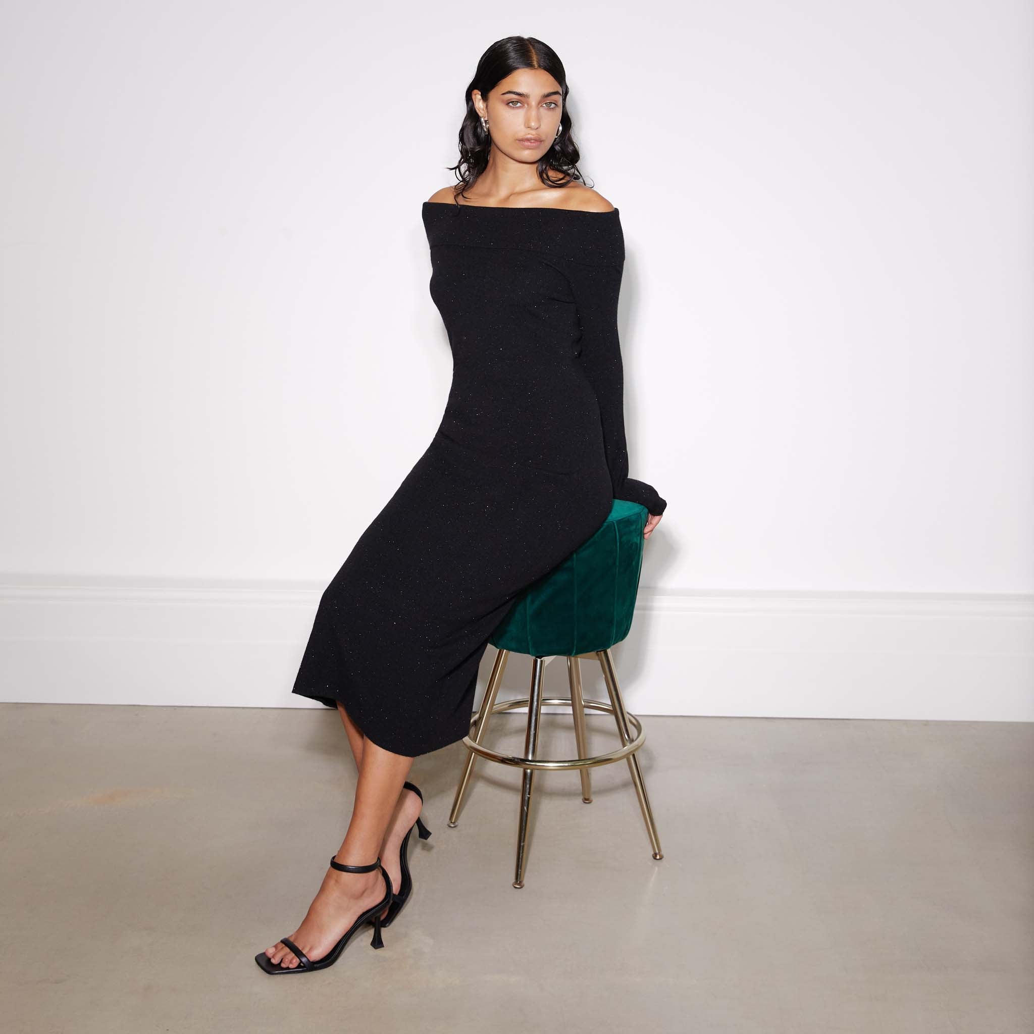 Black Sparkle Bardot Dress