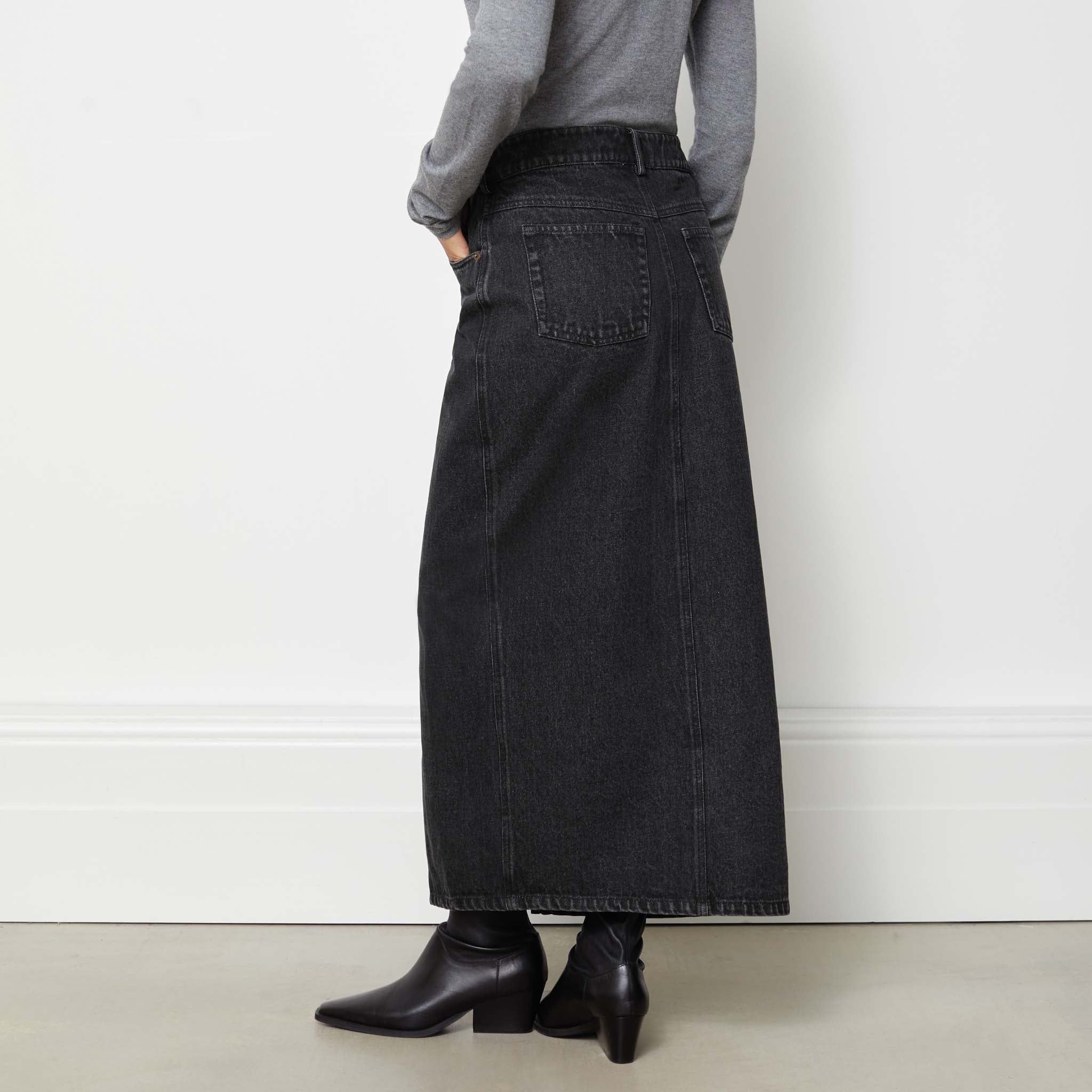 Black Denim Midi Skirt