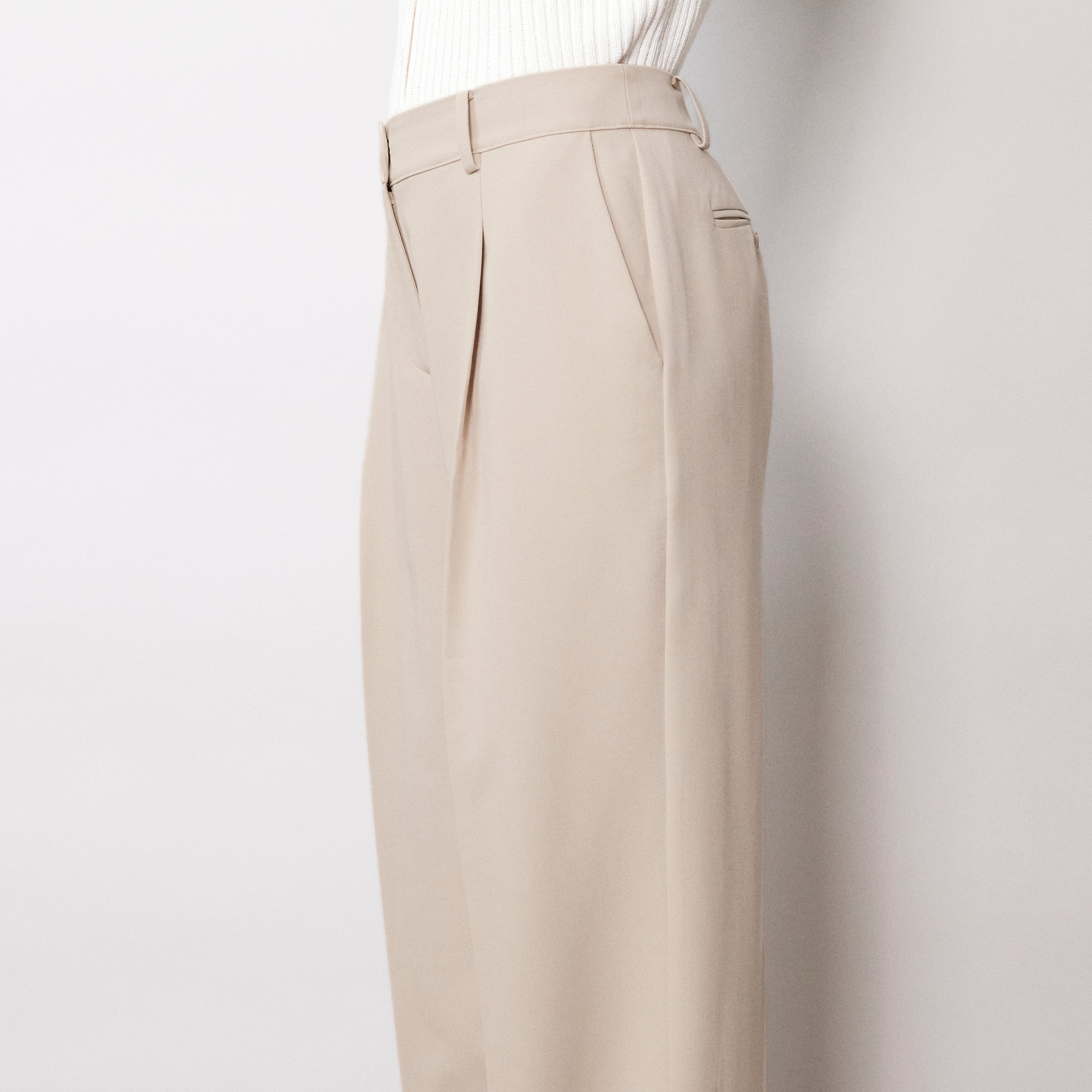 Re-Loved Stone Tailored Pleat Front Trouser - Size 18