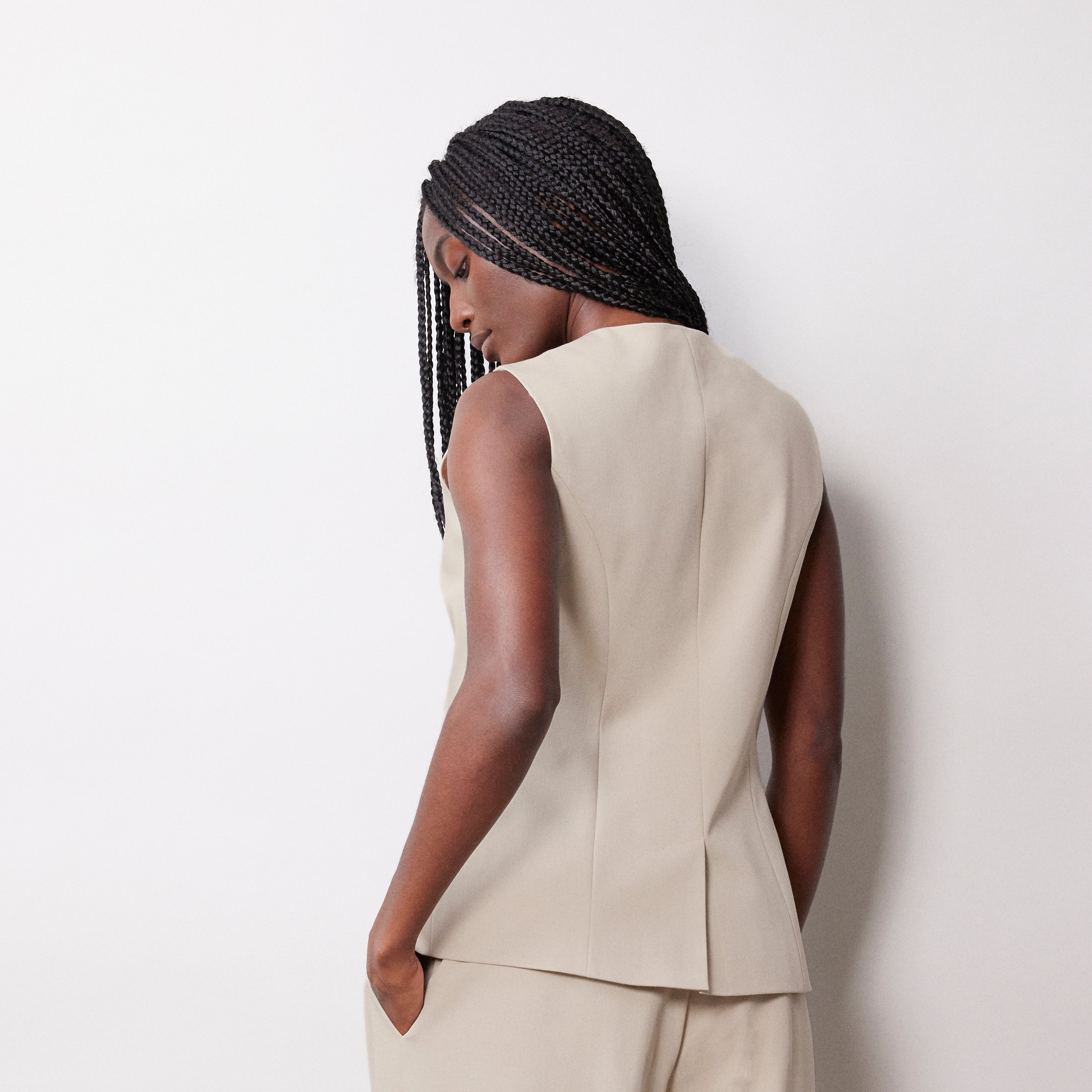 Re-Loved Stone Tailored Cutaway Waistcoat - Size 14