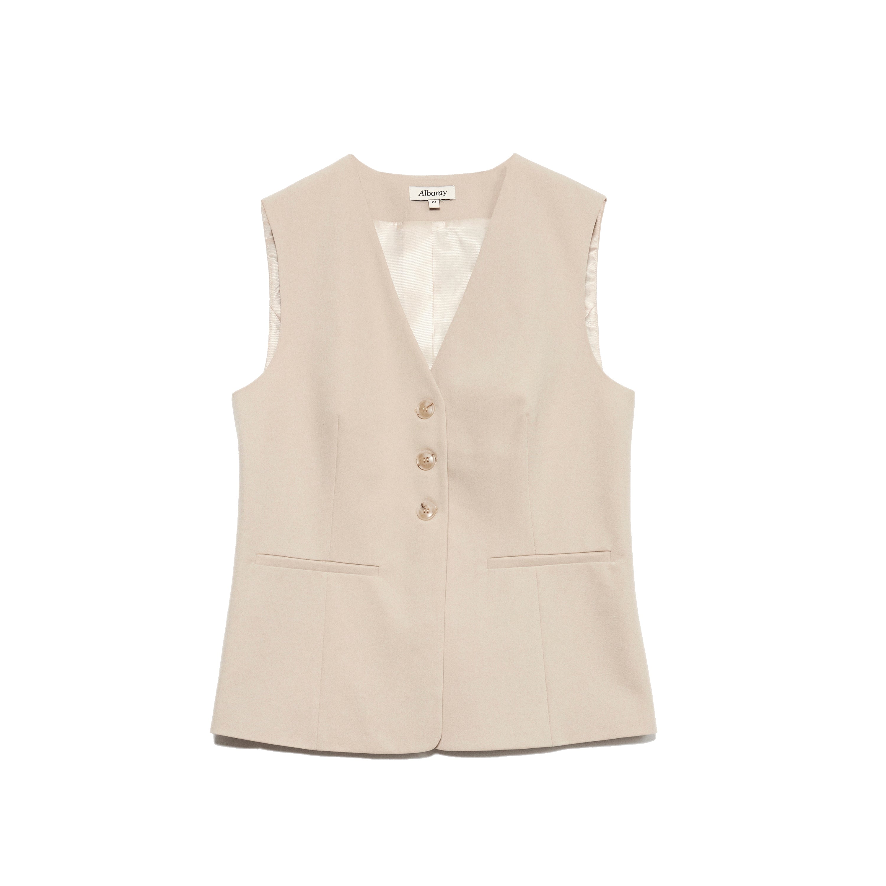 Re-Loved Stone Tailored Cutaway Waistcoat Size 8