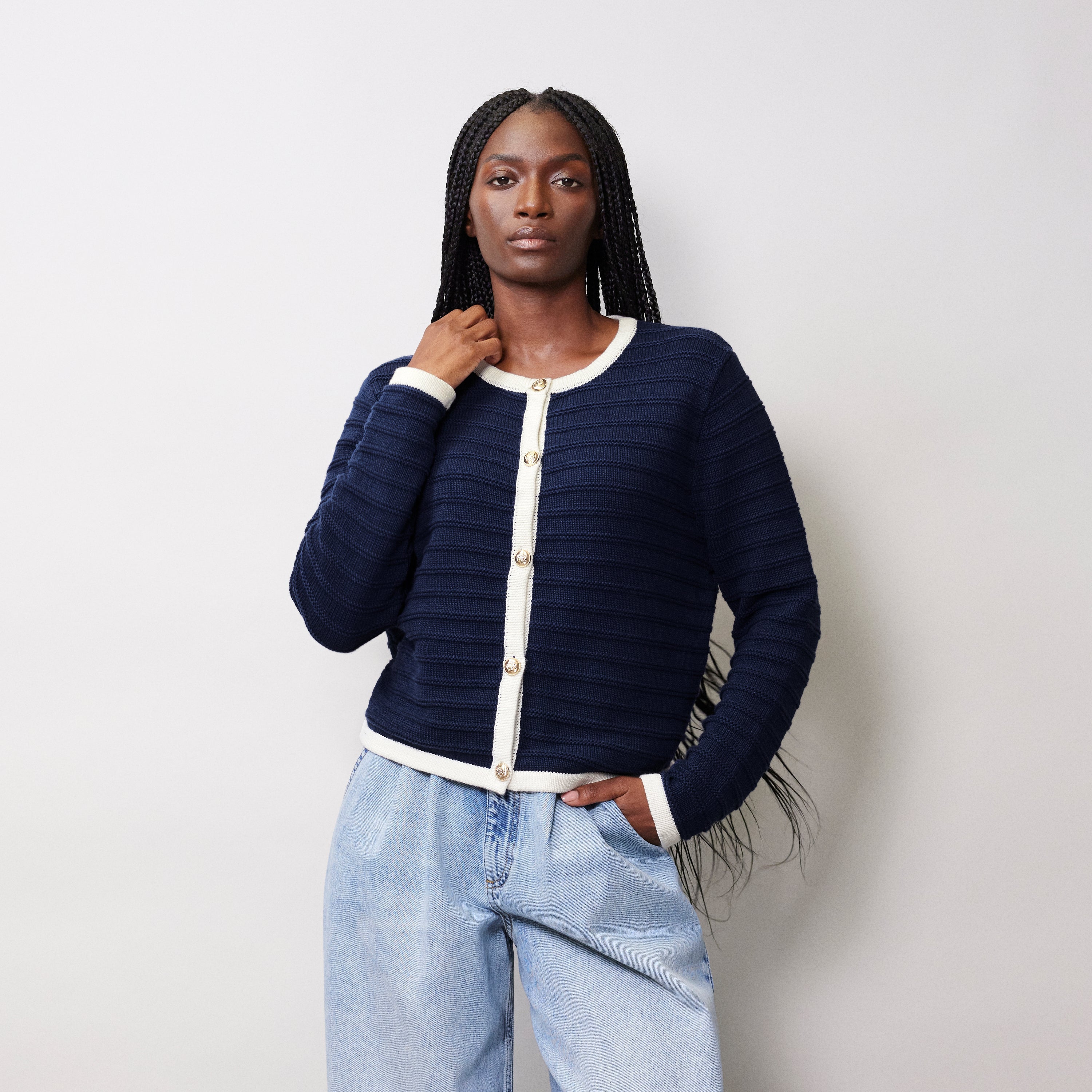 Re-Loved Knitted Contrast Trim Jacket - Size 10