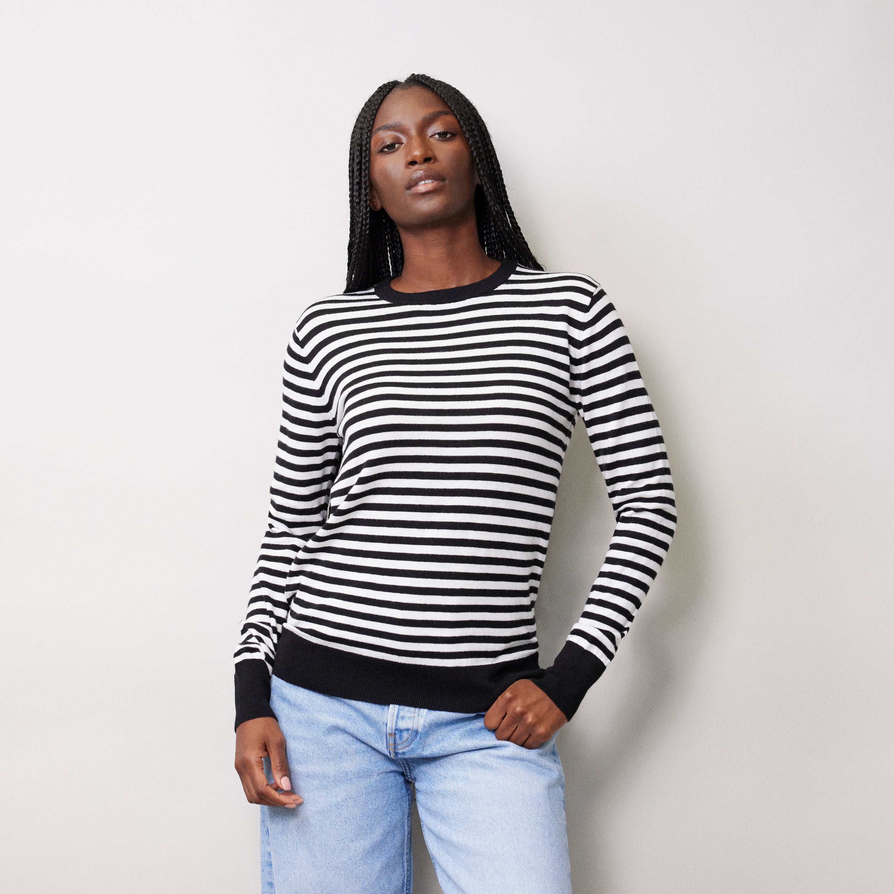 Stripe Silk Blend Crew Neck Jumper