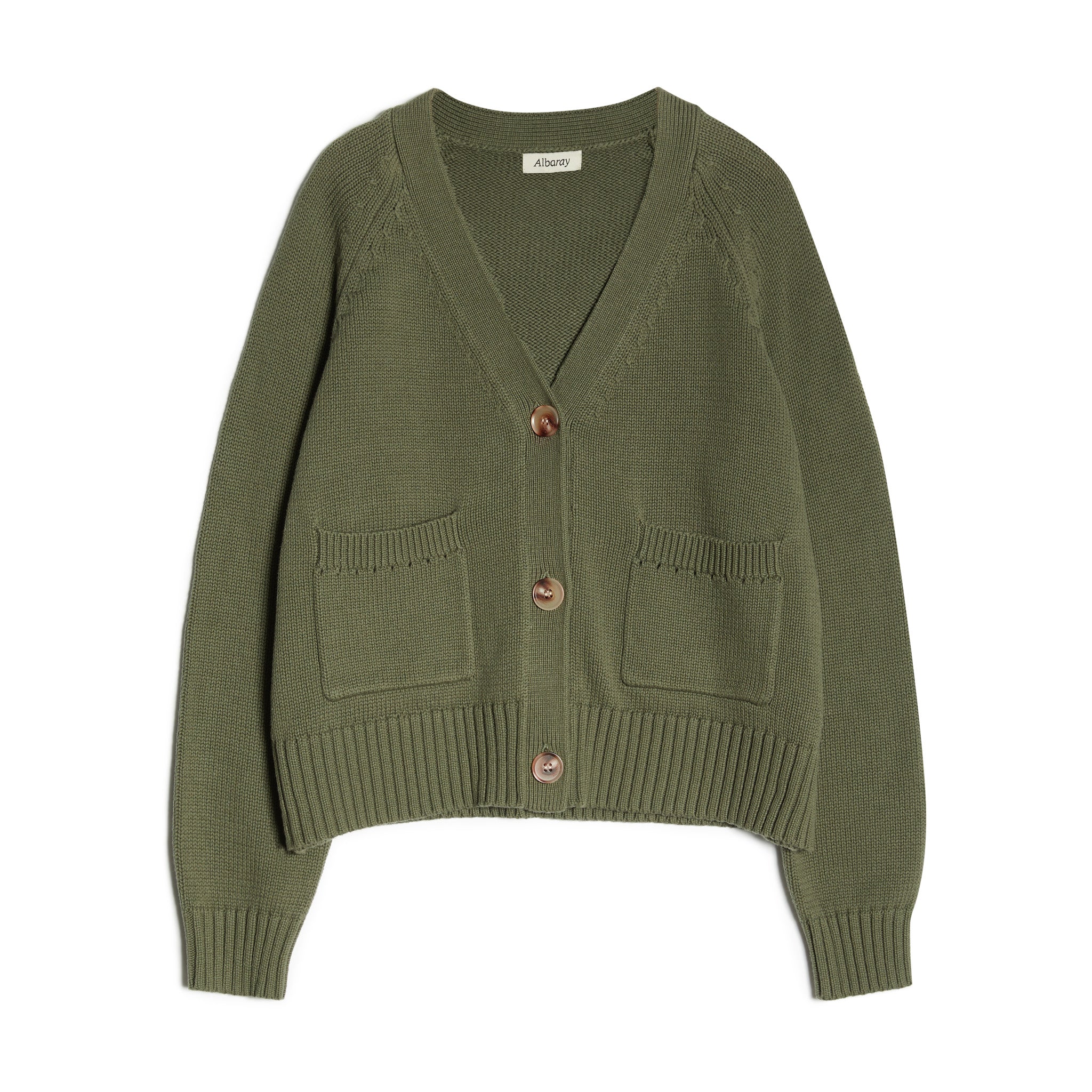 Re-Loved Olive Relaxed Cotton Cardigan - Size 8