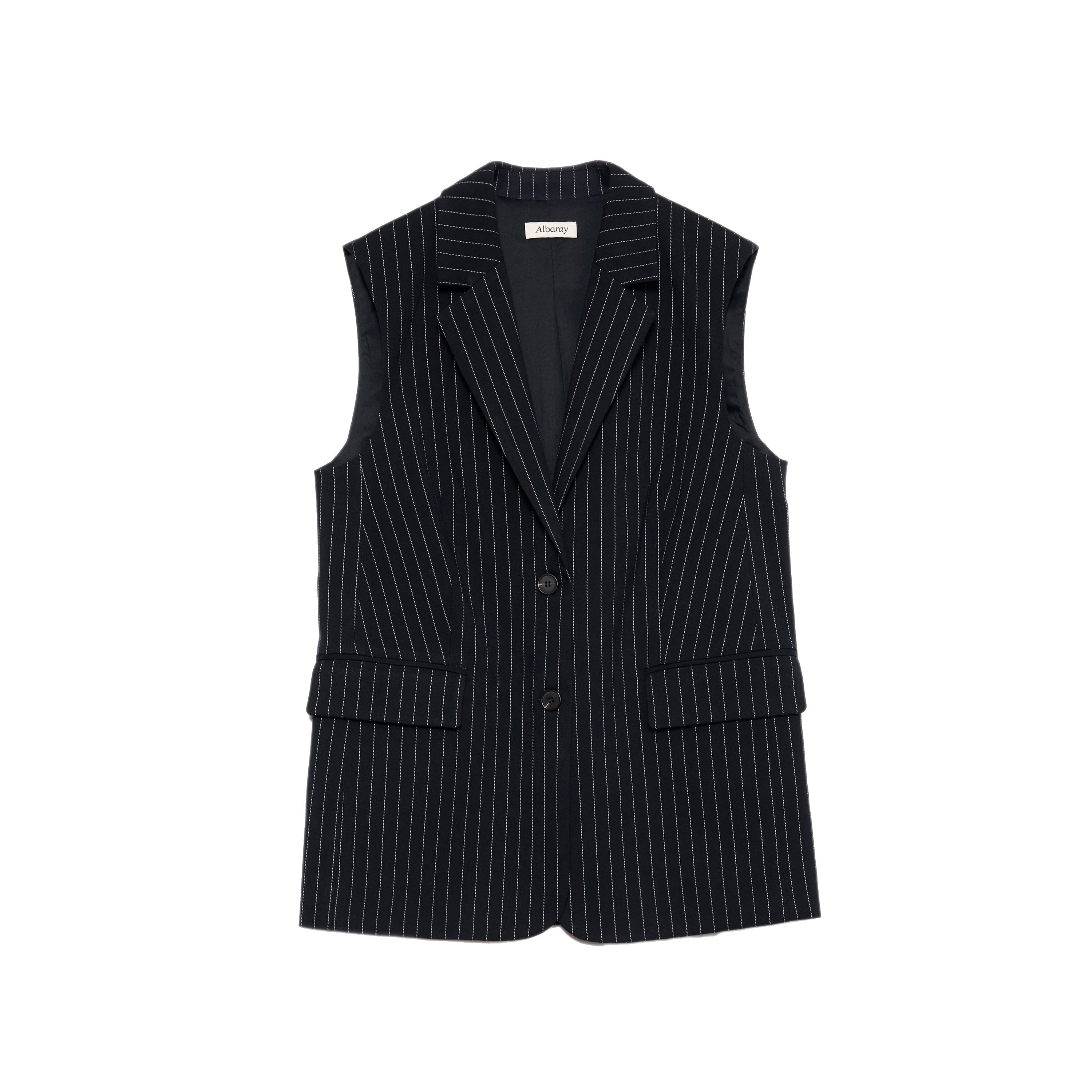 Re-Loved Navy Pinstripe Sleeveless Jacket - Size 8