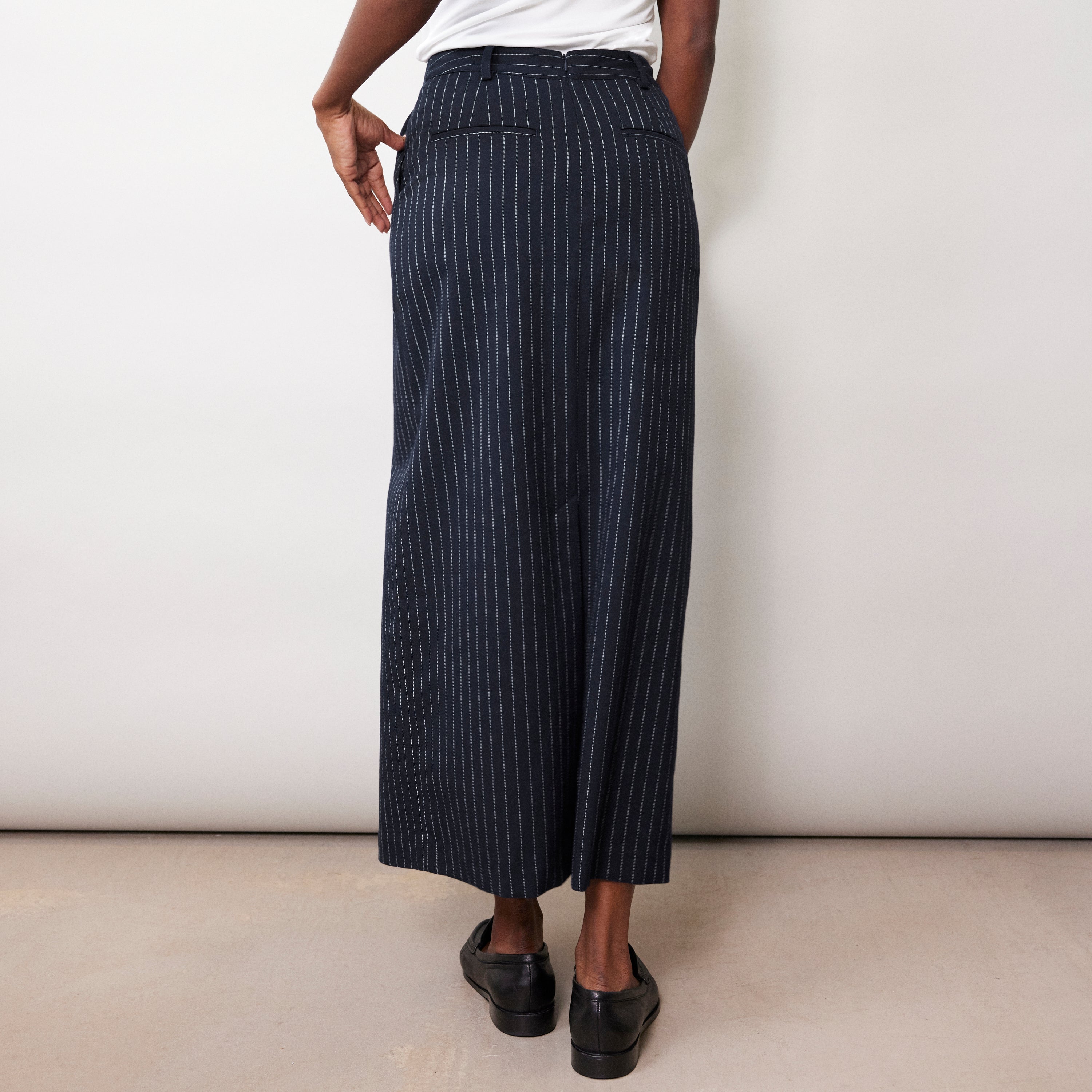 Navy Pinstripe Maxi Skirt