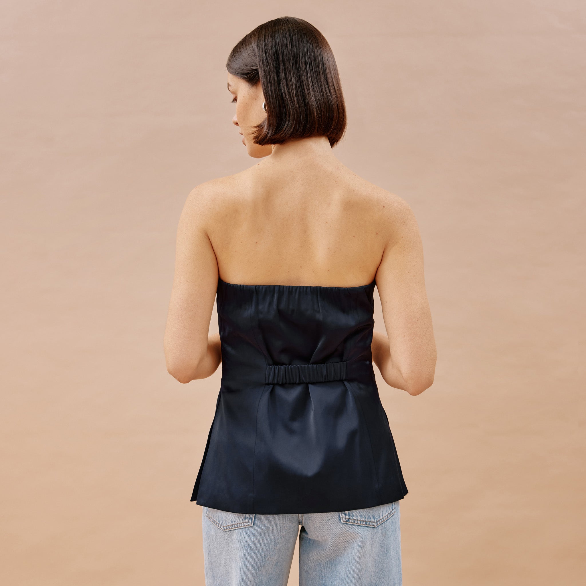 Re-Loved Navy Satin Bandeau Top - Size 8