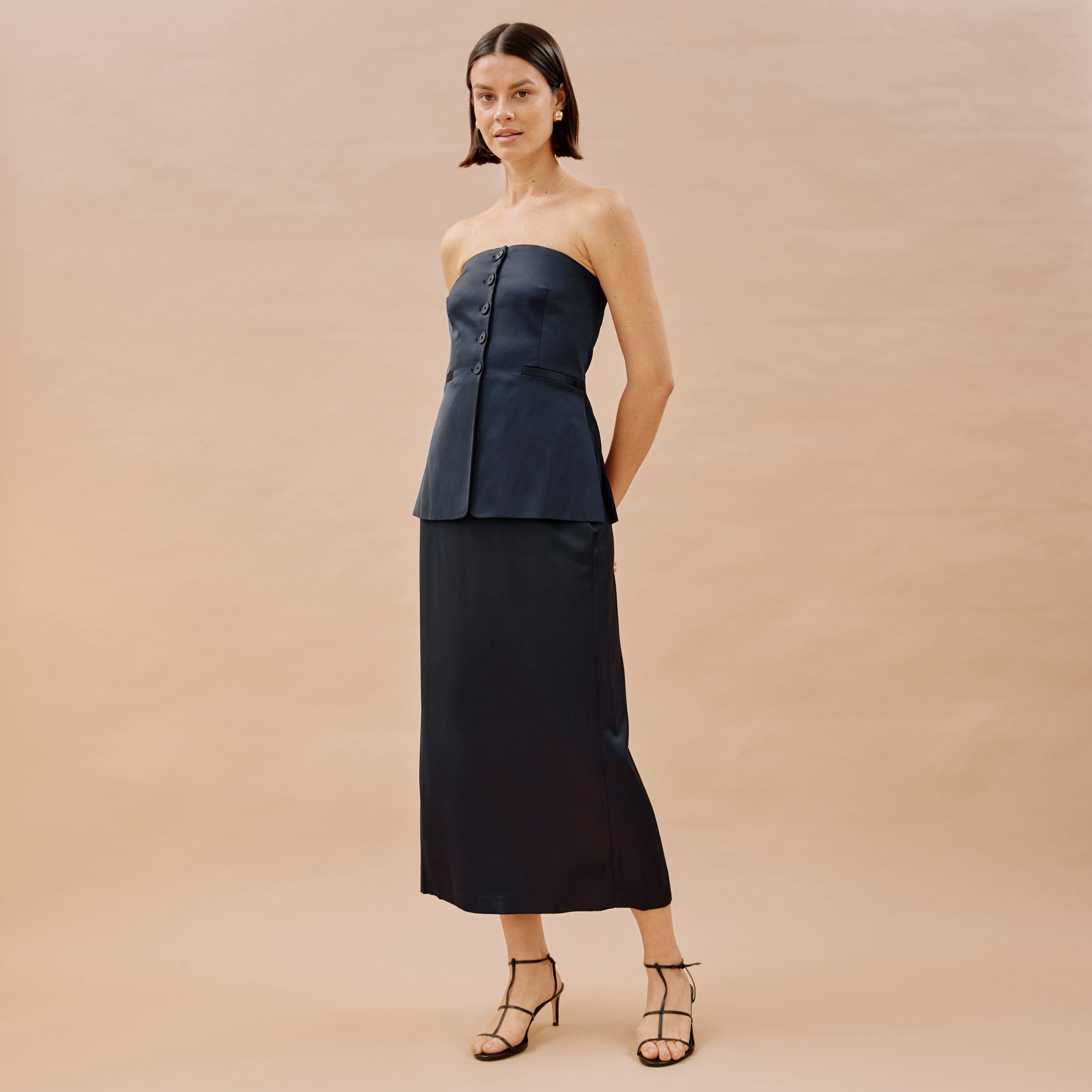 Re-Loved Navy Satin Bandeau Top - Size 8