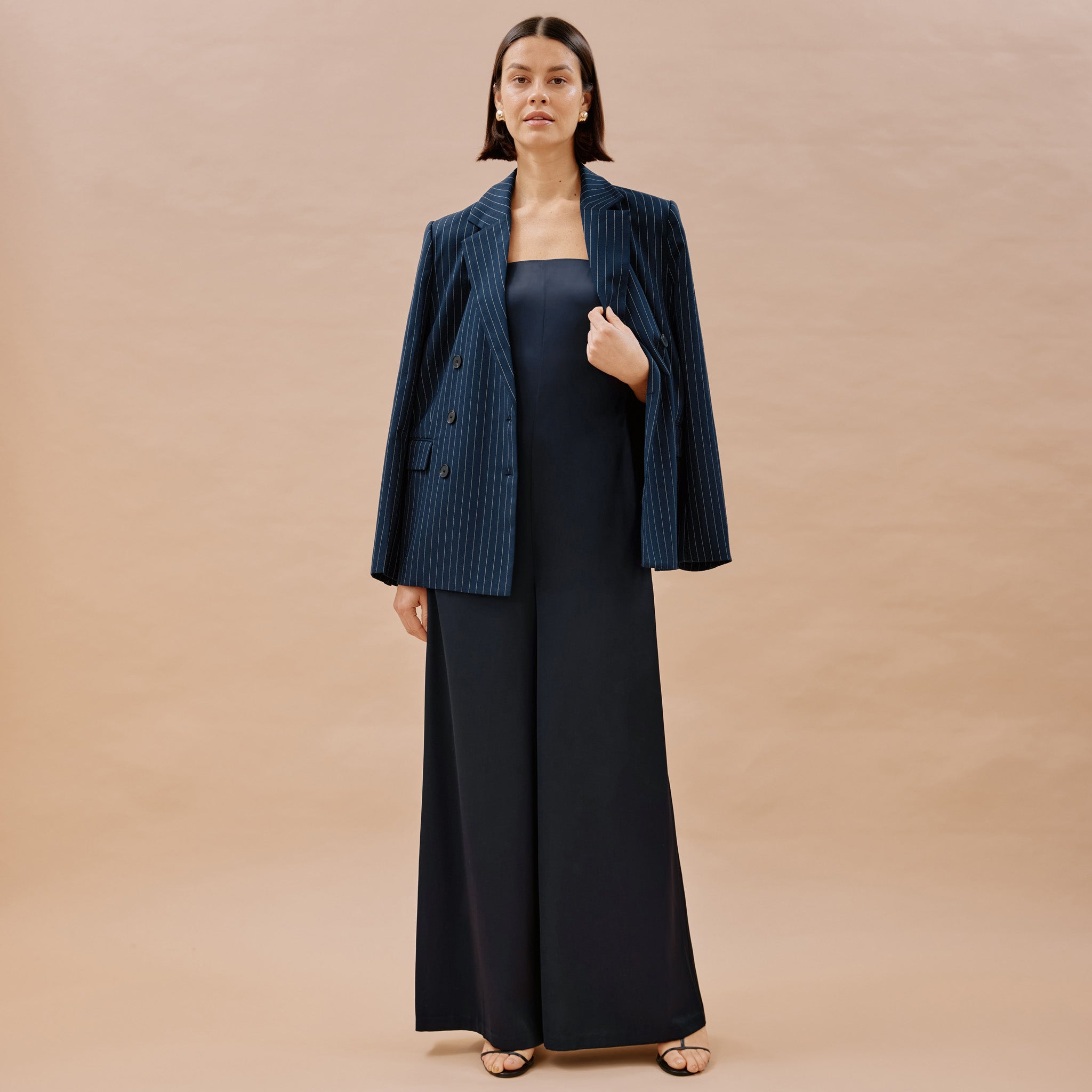 Navy Satin Bandeau Jumpsuit