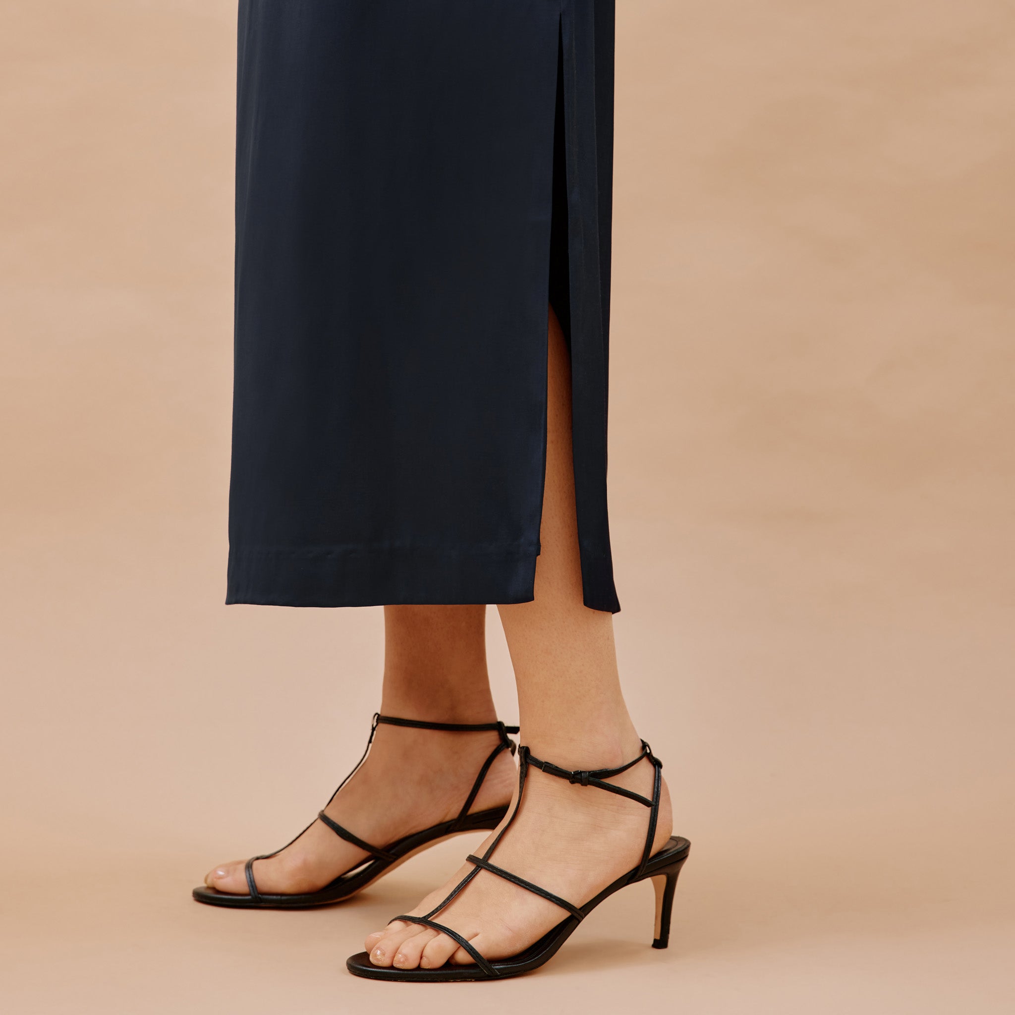 Navy Satin One Shoulder Dress