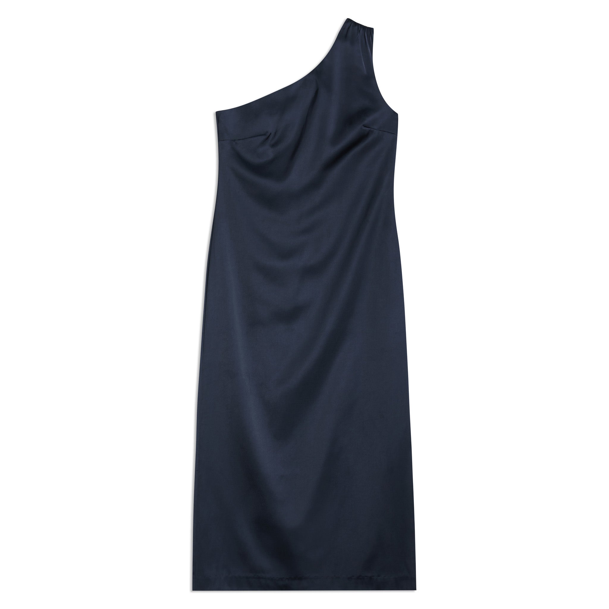 Navy Satin One Shoulder Dress
